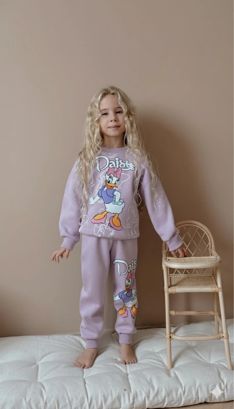 Kız Çocuk Lila Daisy Desenli 2'li Takım