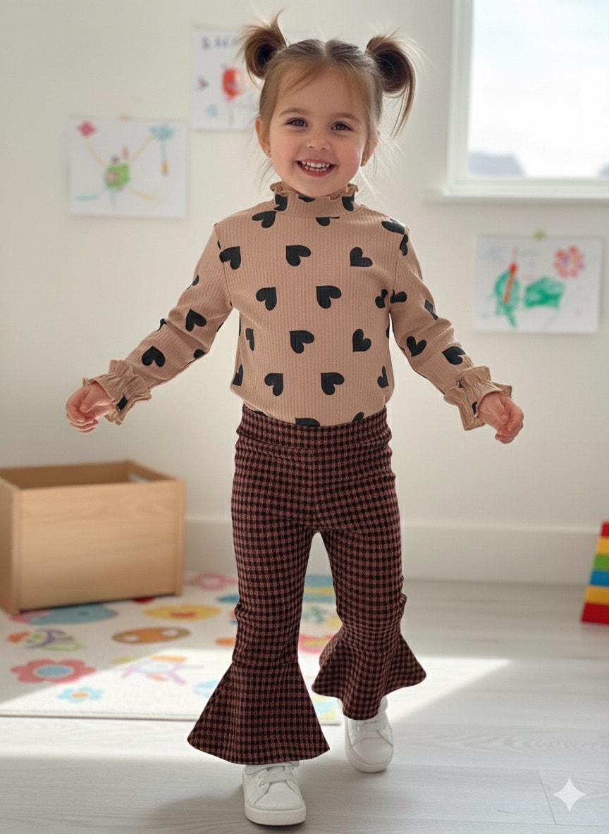 Kız Çocuk Kahve Kalpli İspanyol Takım