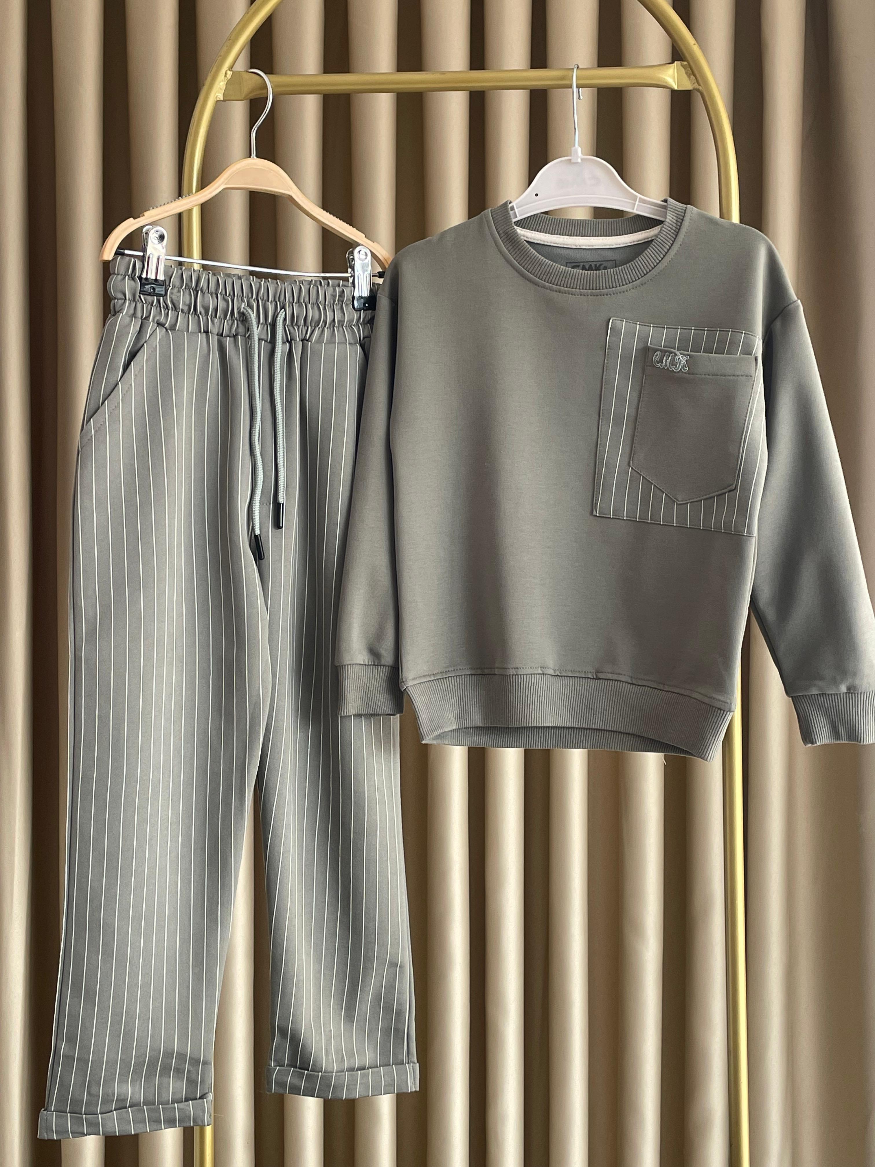 Erkek Çocuk Haki Çizgili 2'li Takım