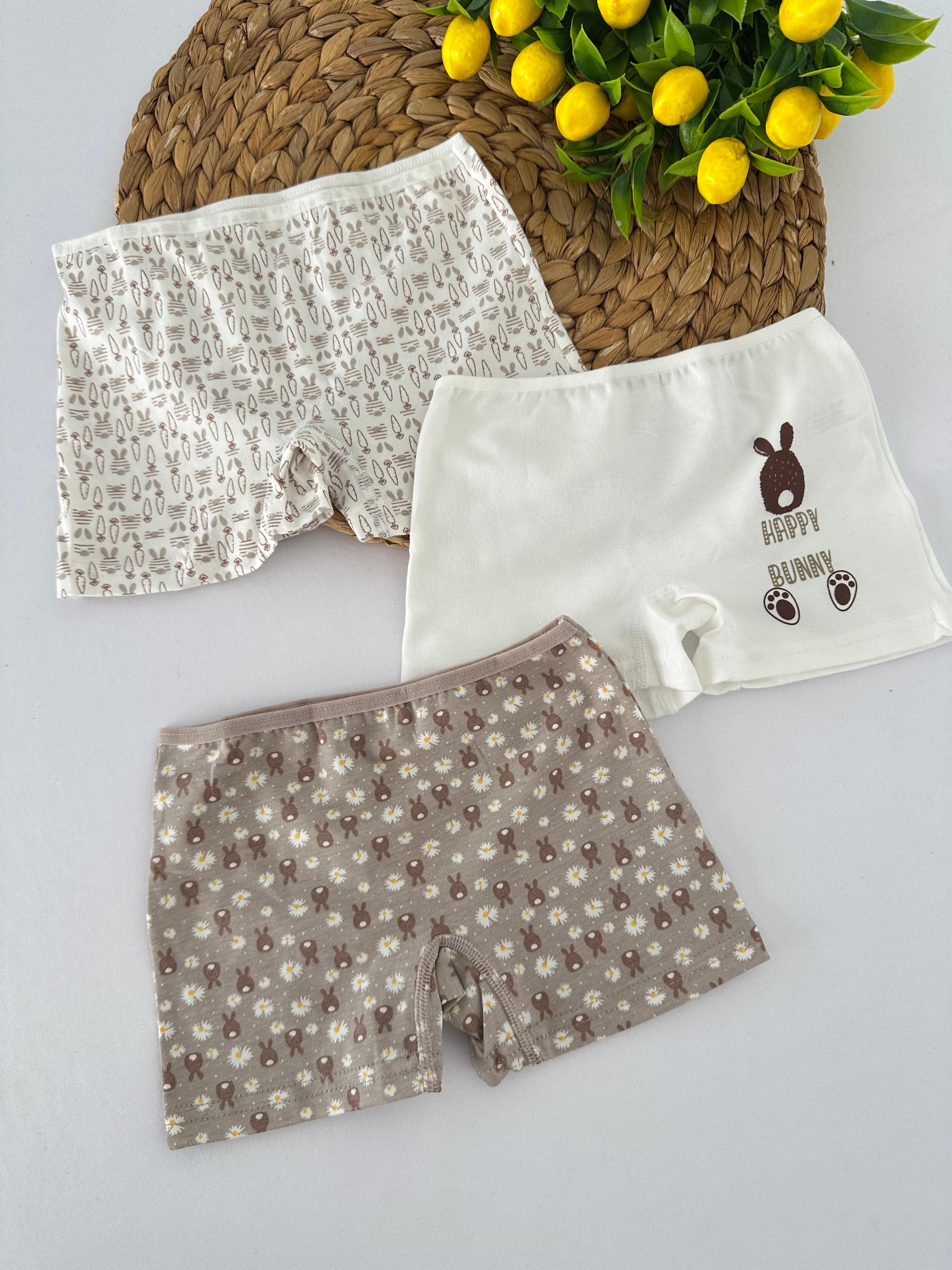Kız Çocuk Tavşancık Desenli 3’lü Boxer Set