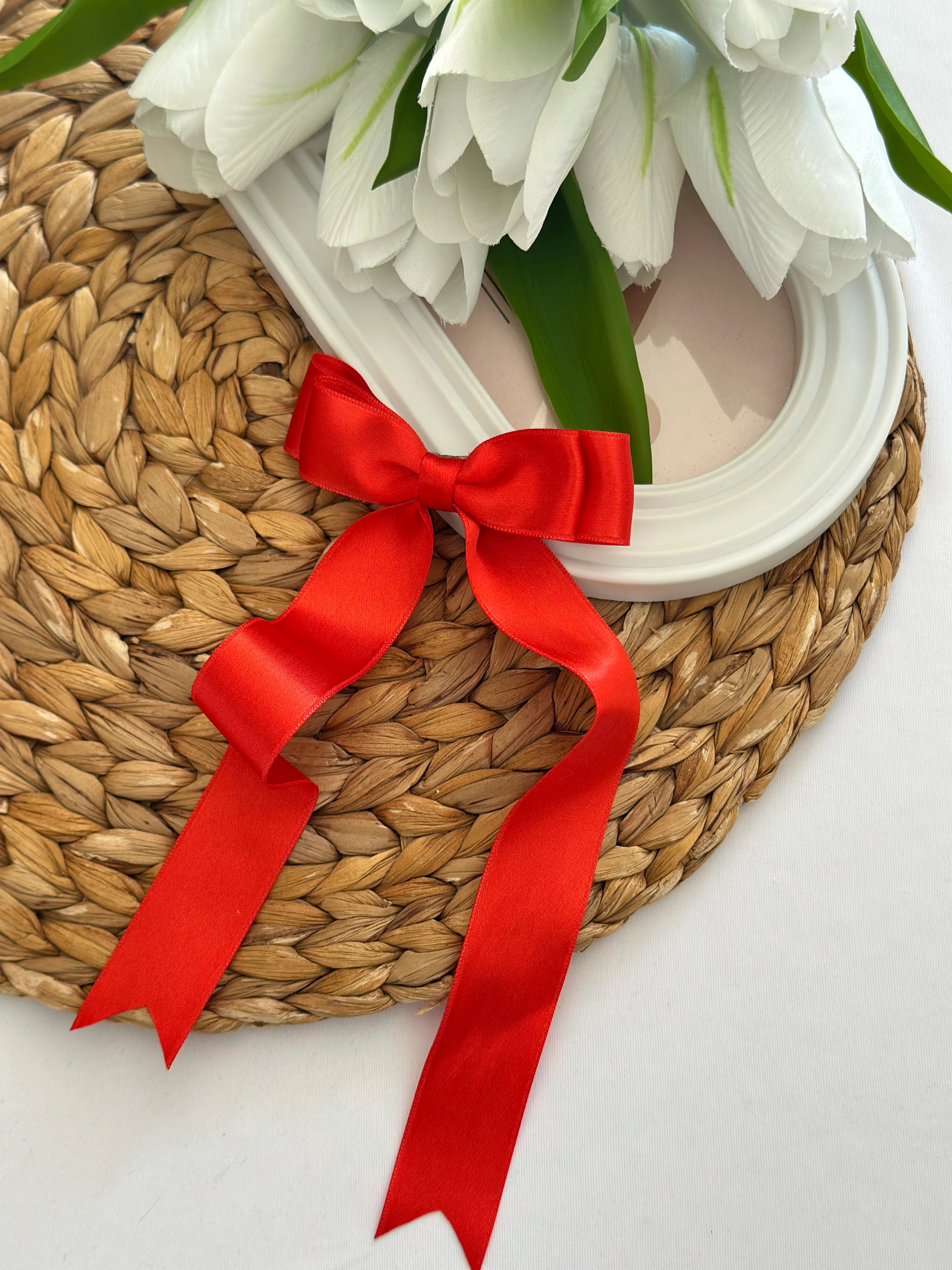 Kırmızı Saten Kumaş  Fiyonk Toka