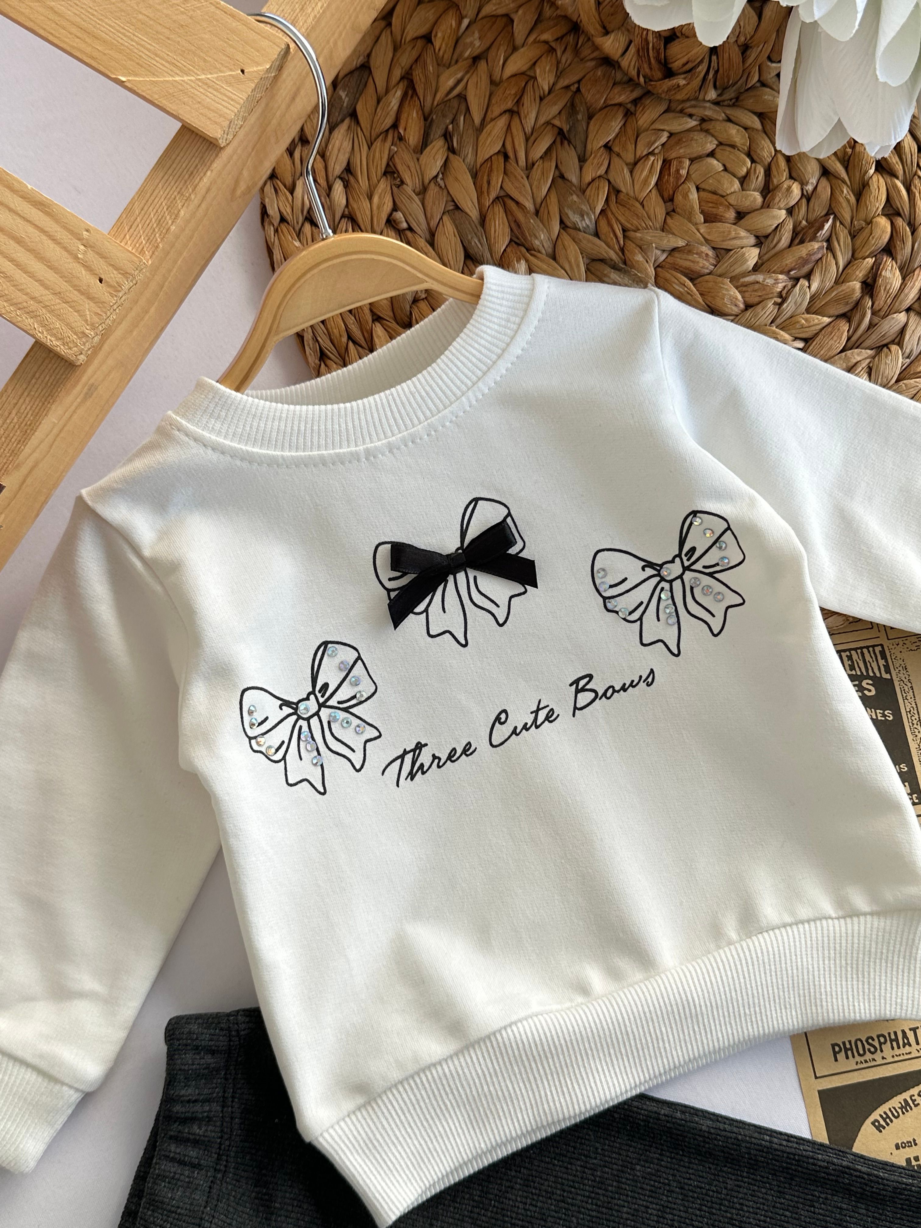 Kız Bebek Beyaz Fiyonklu Taytlı Takım