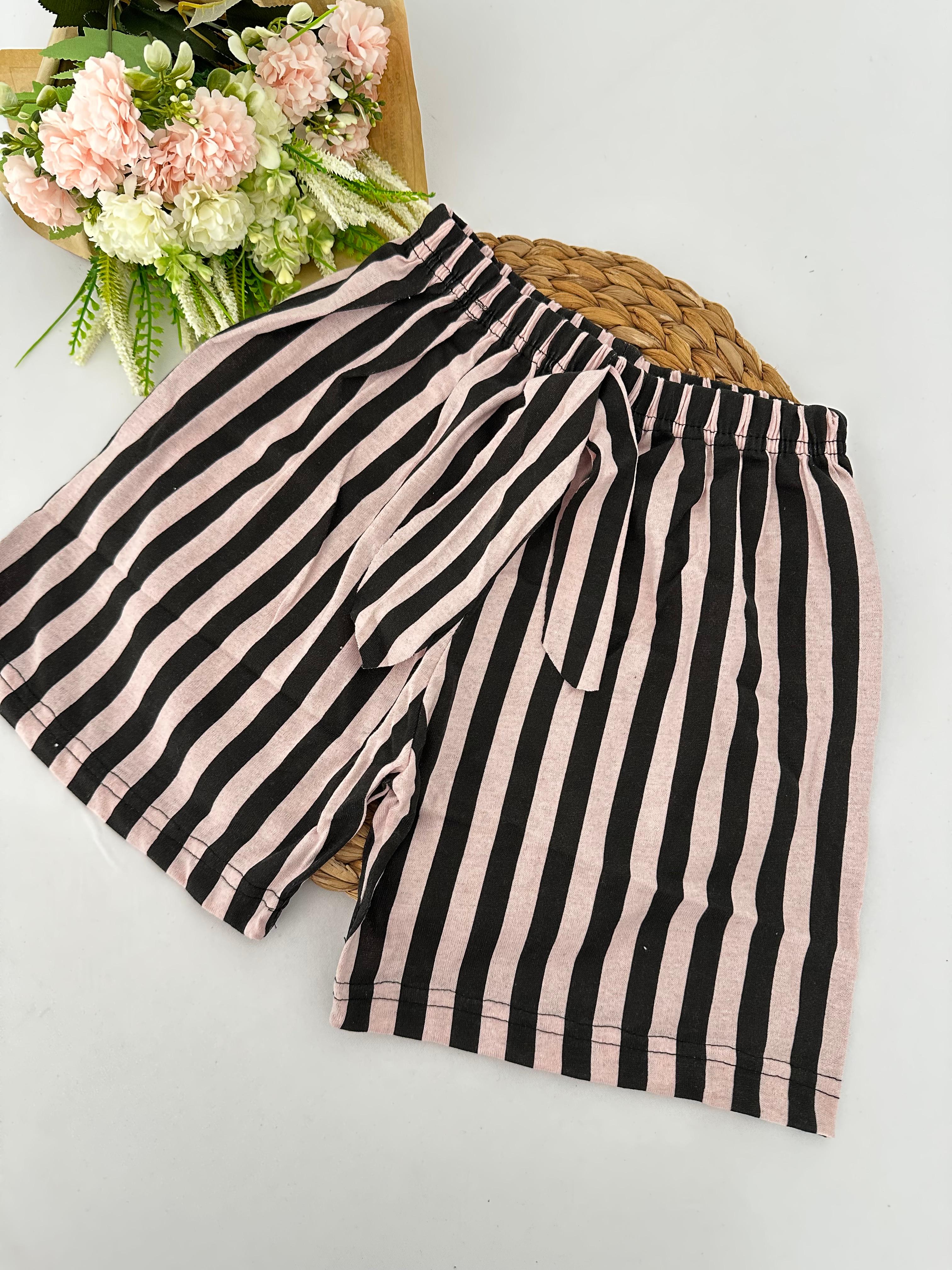 Pudra Siyah Çizgili Kadın Pijama Altı