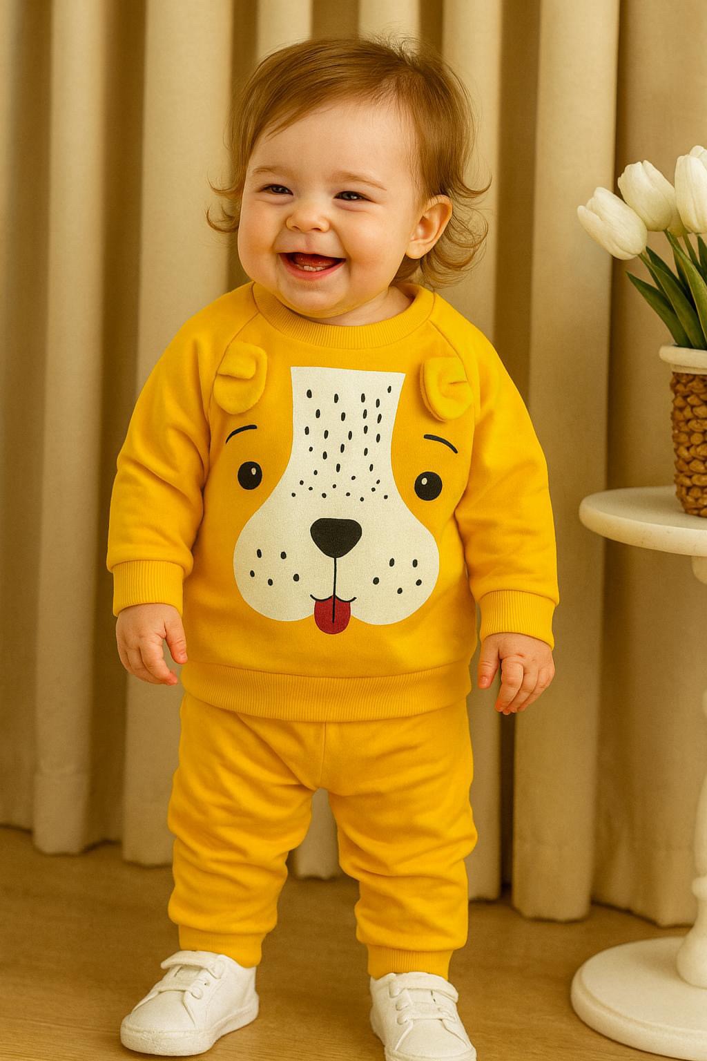 Unisex Sarı Köpekcik Baskılı Takım