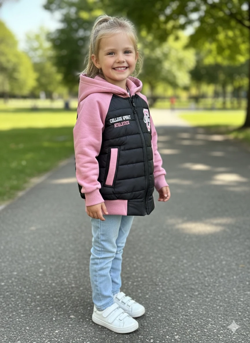 Kız Çocuk Siyah Pembe Şişme Mont Ceket