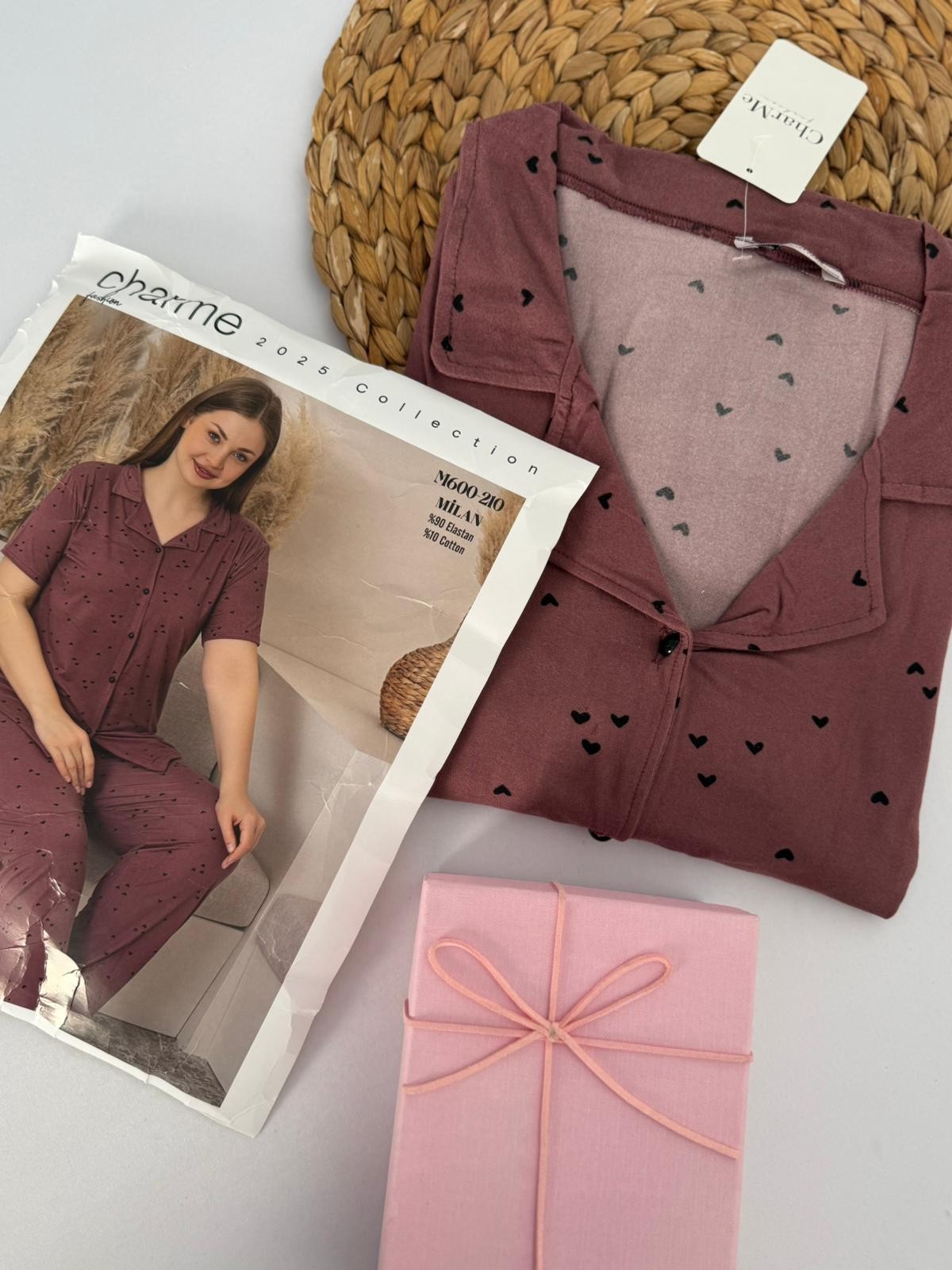 Mürdüm Kalpli Battal Boy Kadın Pijama Takım