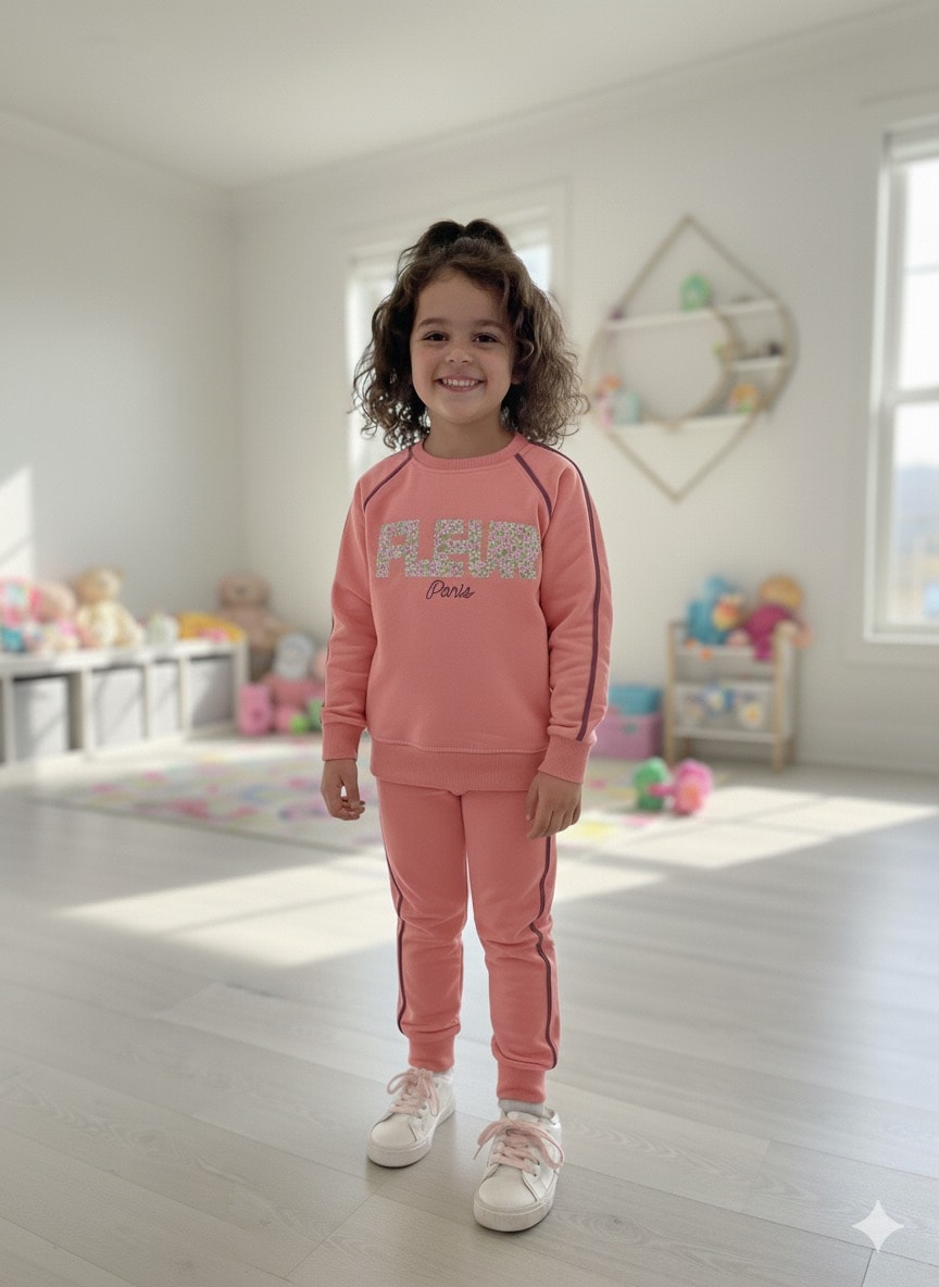 Kız Çocuk Pembe Şerit Çizgili Takım