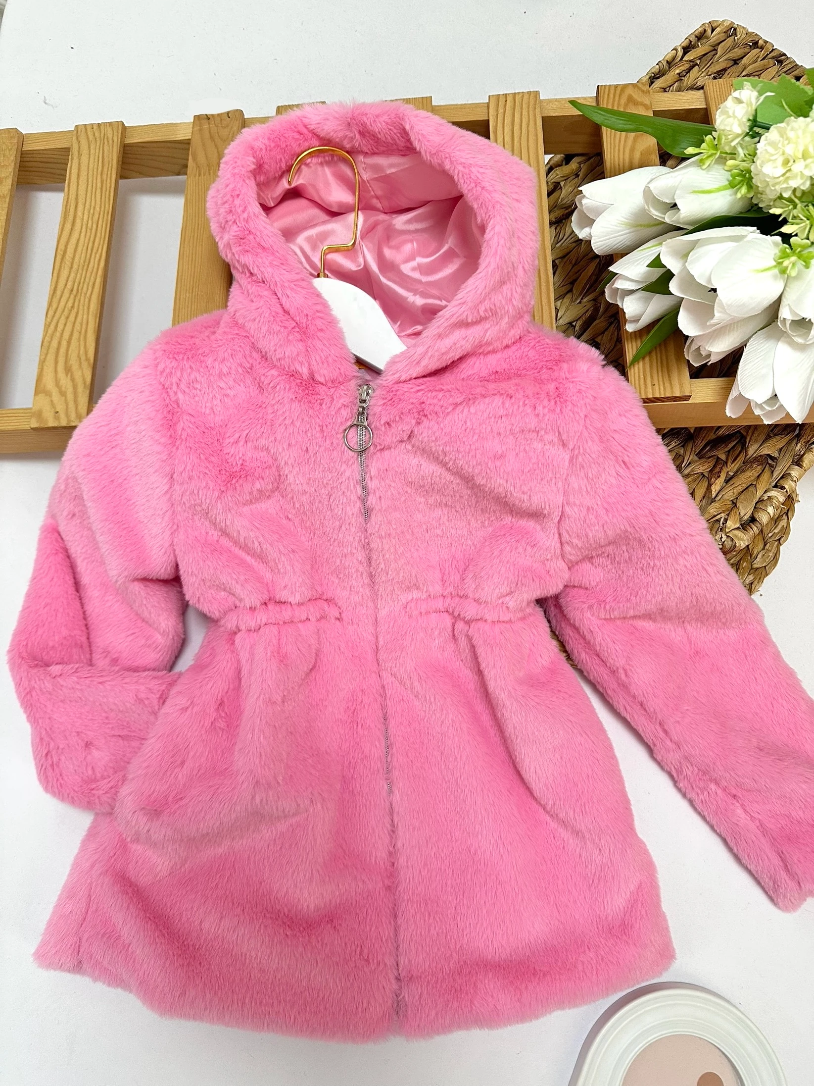 Kız Çocuk Şeker Pembe Peluş Kürk Mont