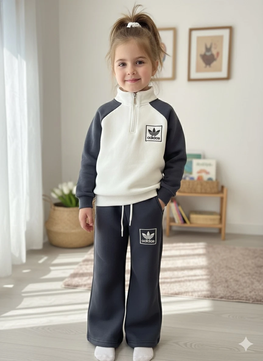 Kız Çocuk Antrasit Çizgili 2’li Takım