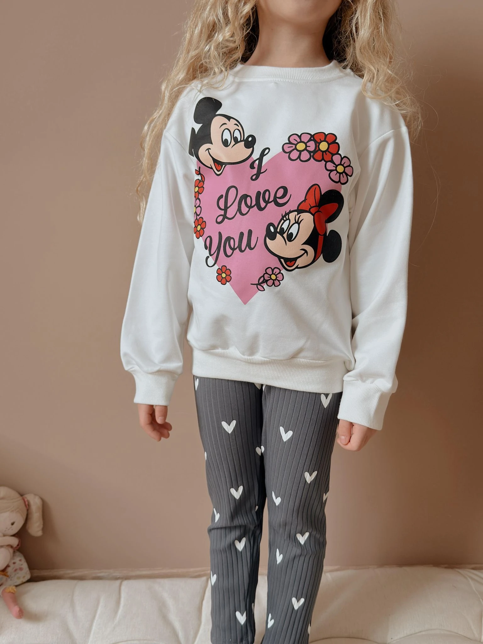 Beyaz Minnie Desenli Alt-Üst Takım