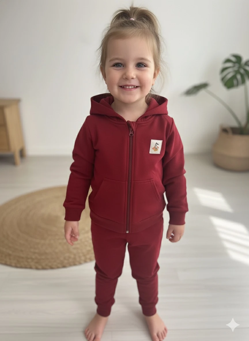 Kız Çocuk Bordo Fermuarlı 2’li Takım