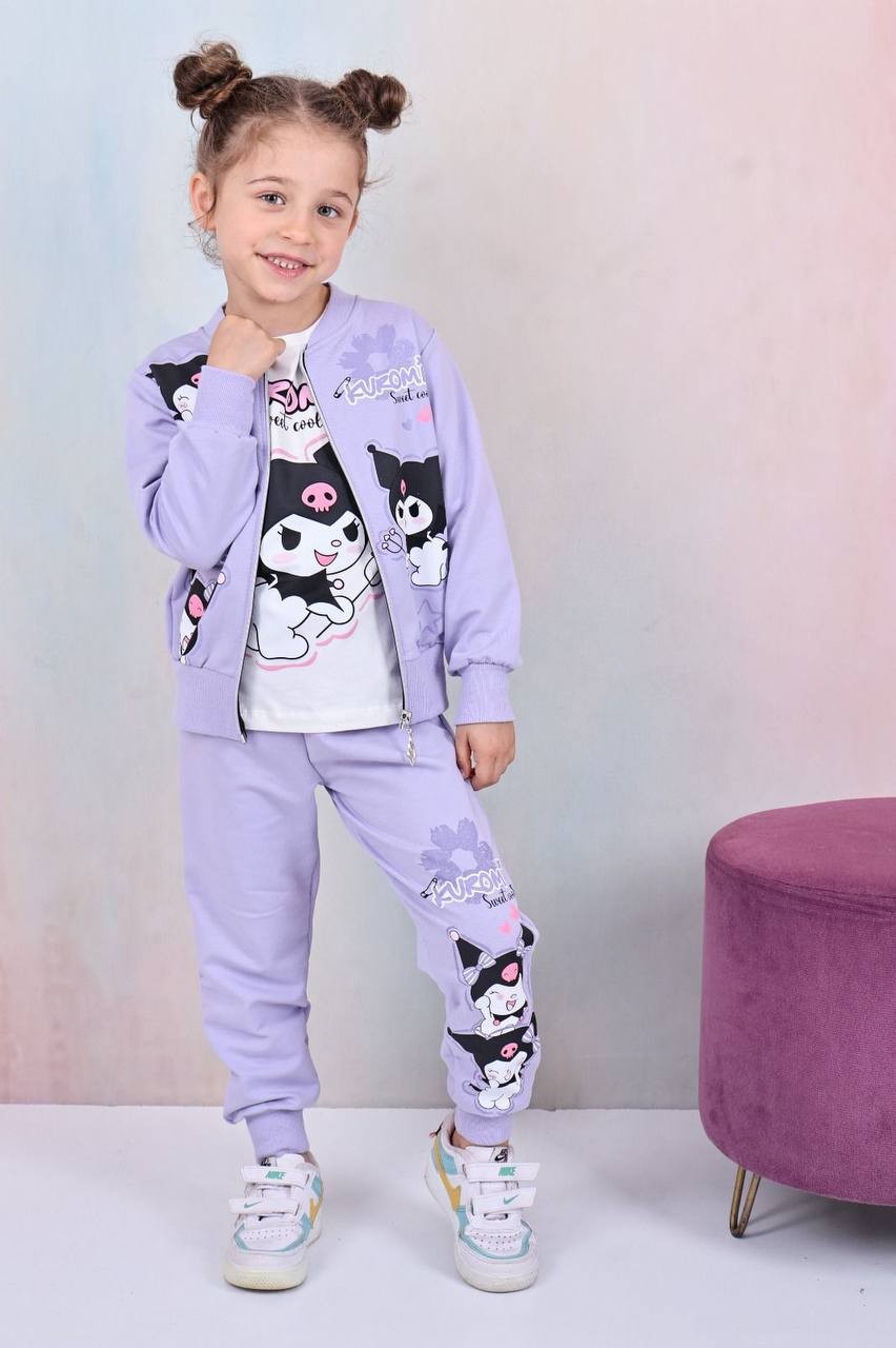 Kız Çocuk Lila Kuromi Baskılı 3'lü Takım