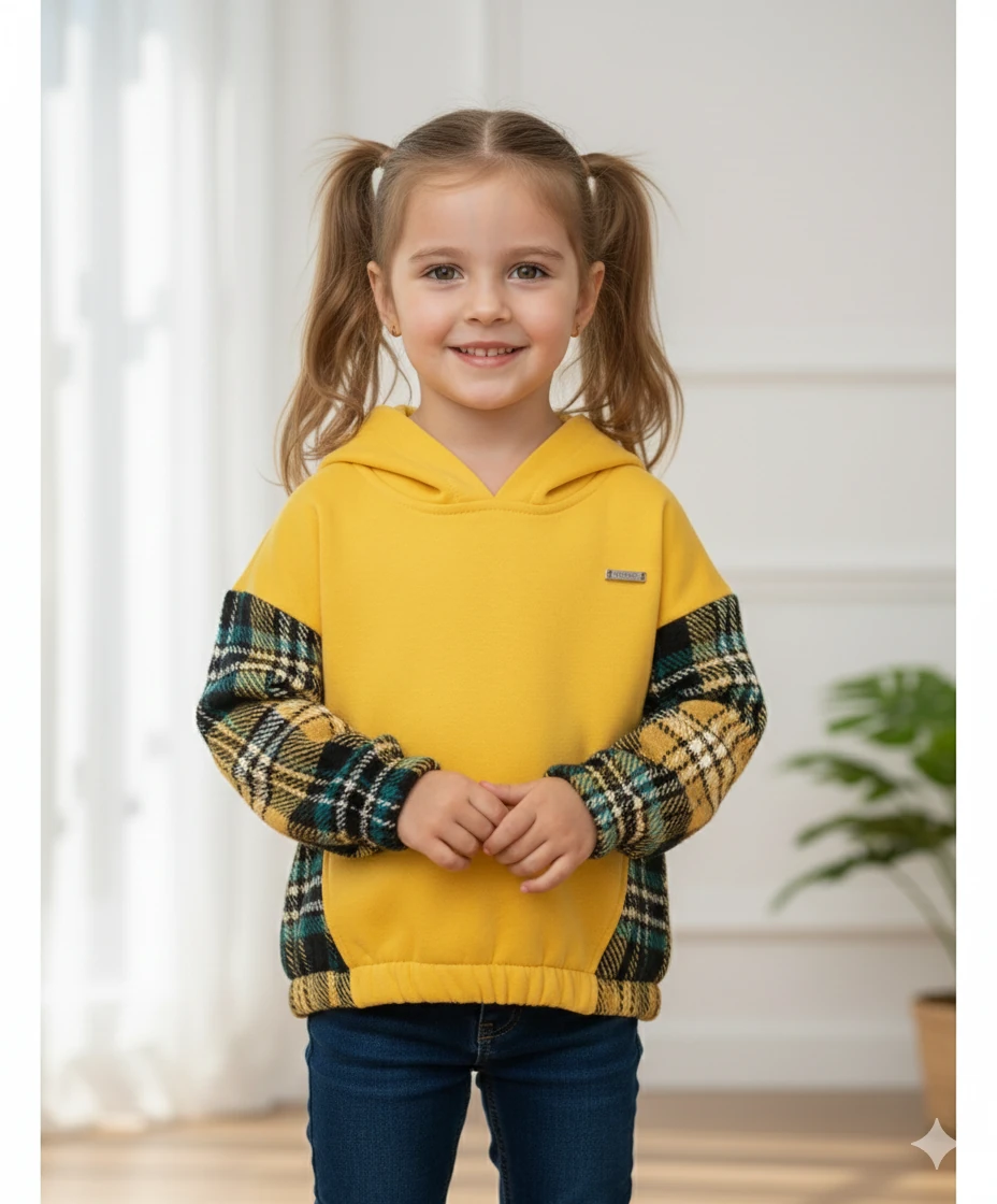 Kız Çocuk Sarı Yanları Ekose Sweat