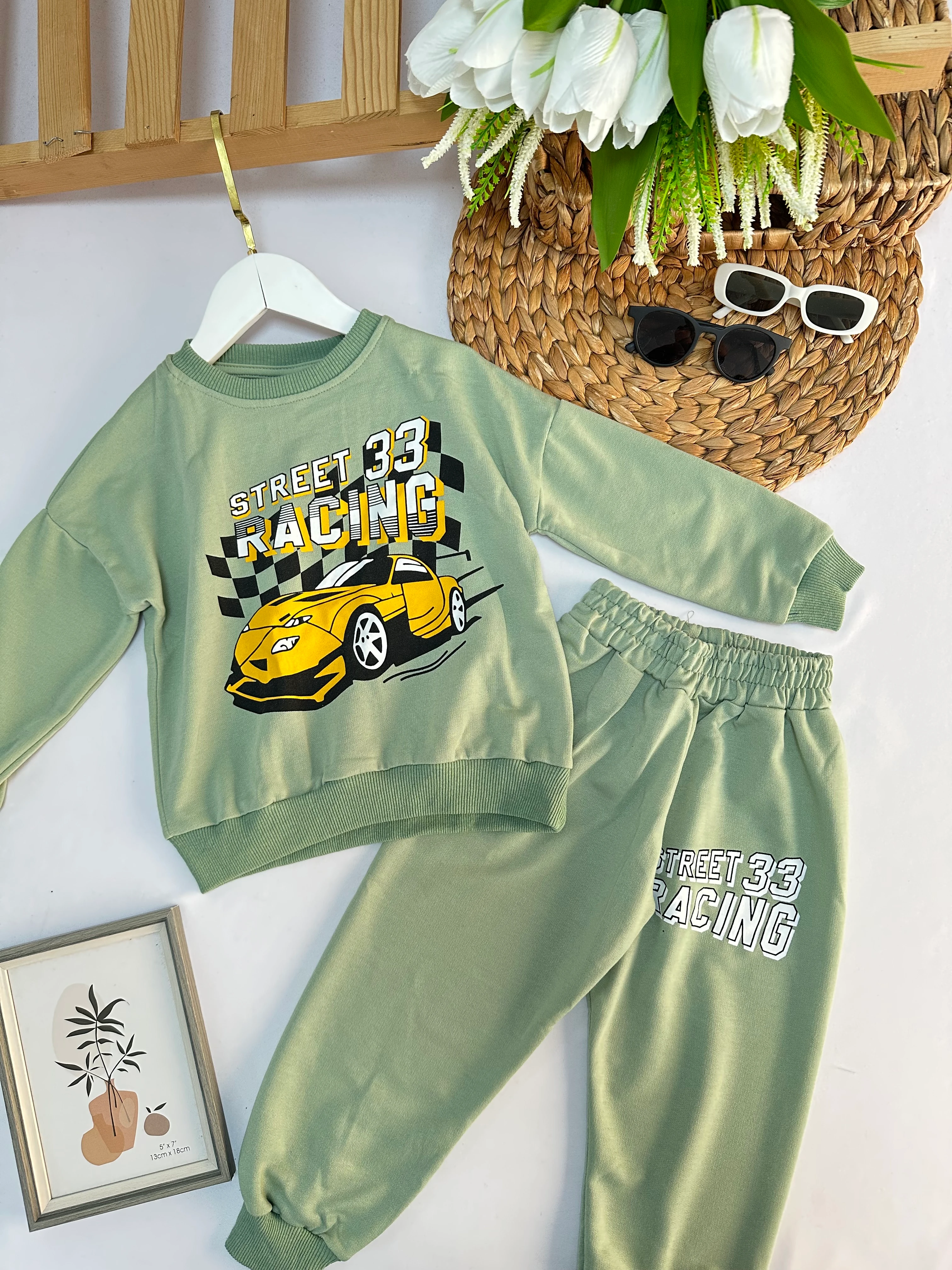 Erkek Çocuk Yeşil Street Baskılı Takım