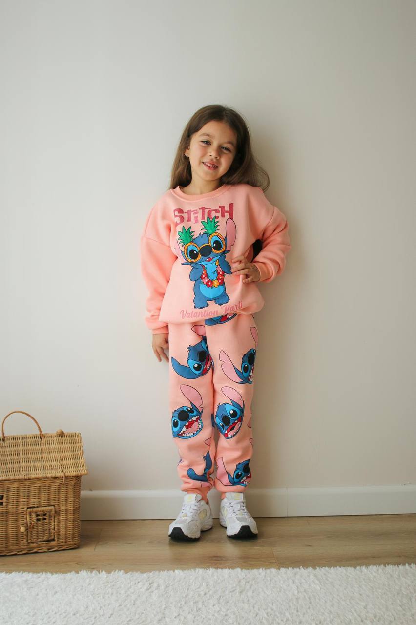 Kız Çocuk Somon Stitch Alt-Üst Takım