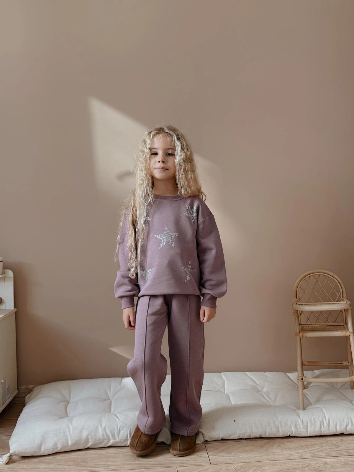 Kız Çocuk Mürdüm Yıldızlı Taşlı Alt-Üst Takım