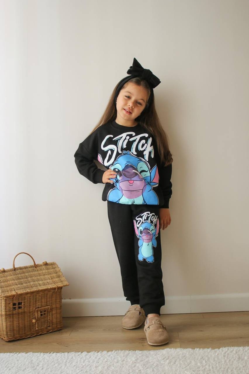 Kız Çocuk Siyah Stitch Takım