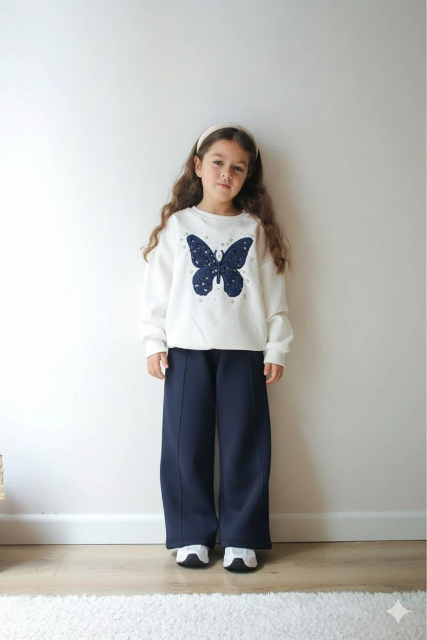 Kız Çocuk Lacivert Kelebek Alt-Üst Takım