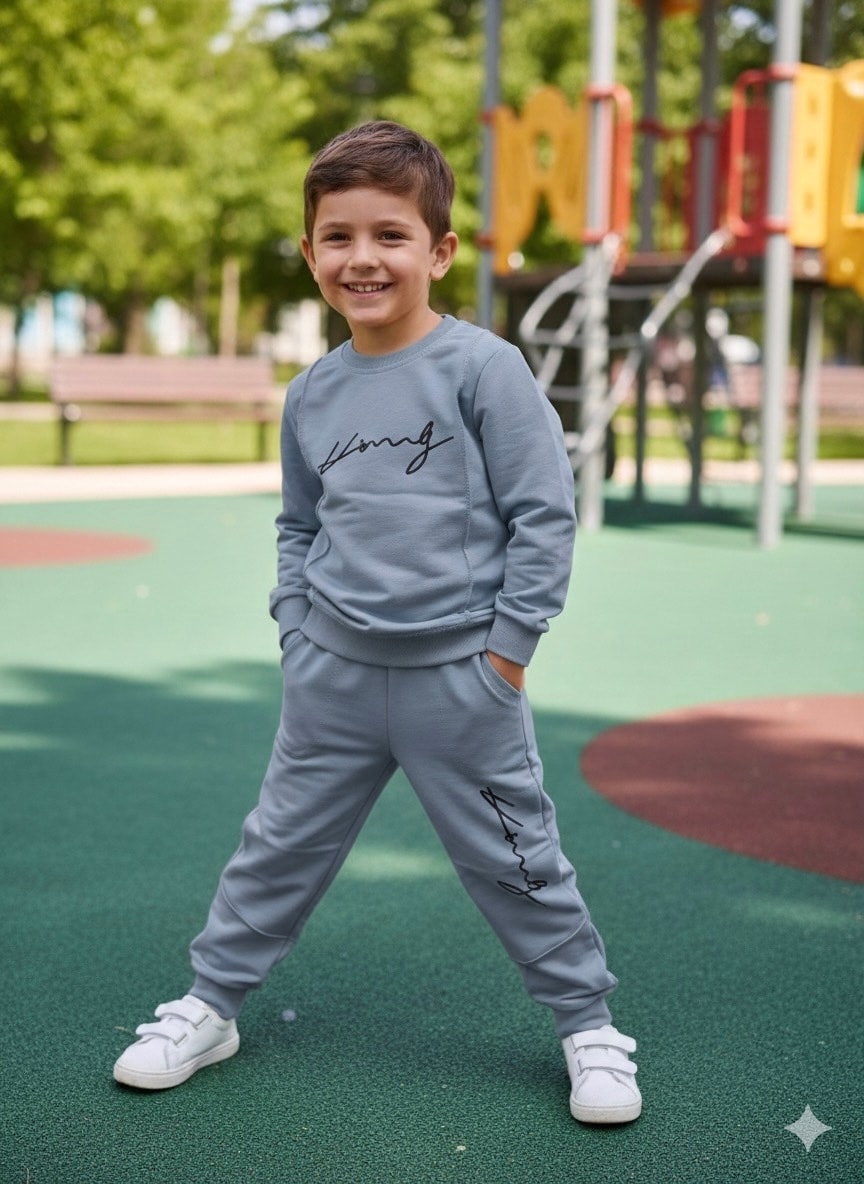 Erkek Çocuk Mavi Long Yazılı Takım