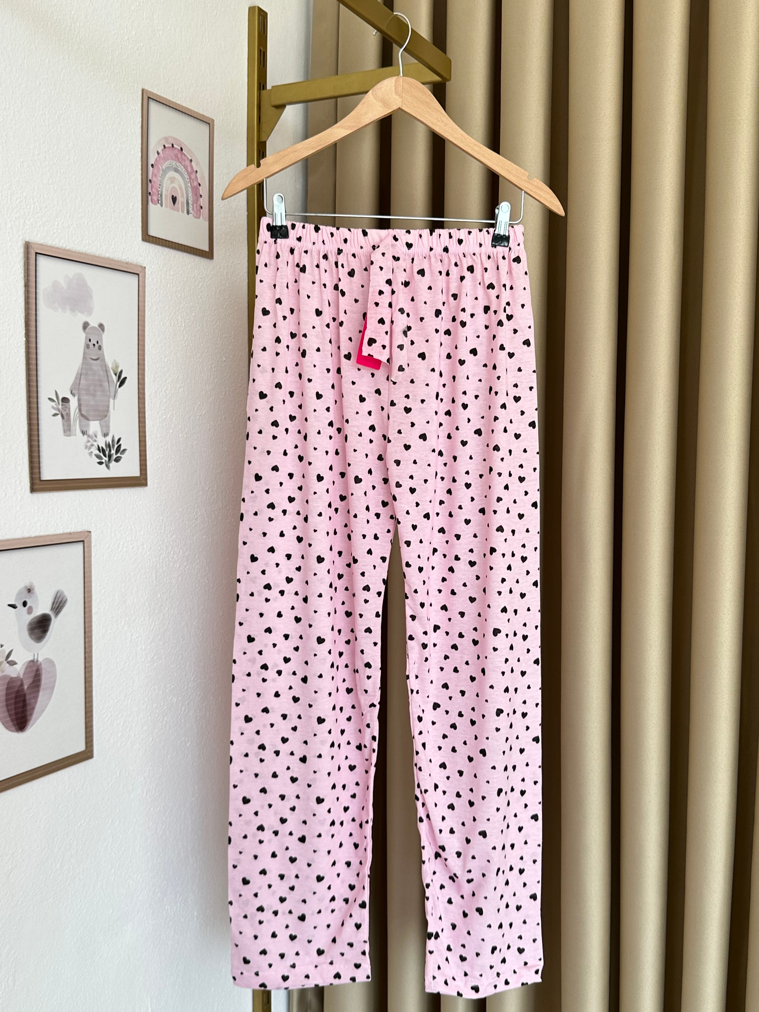Pembe Kalp Desenli Kadın Pijama Altı
