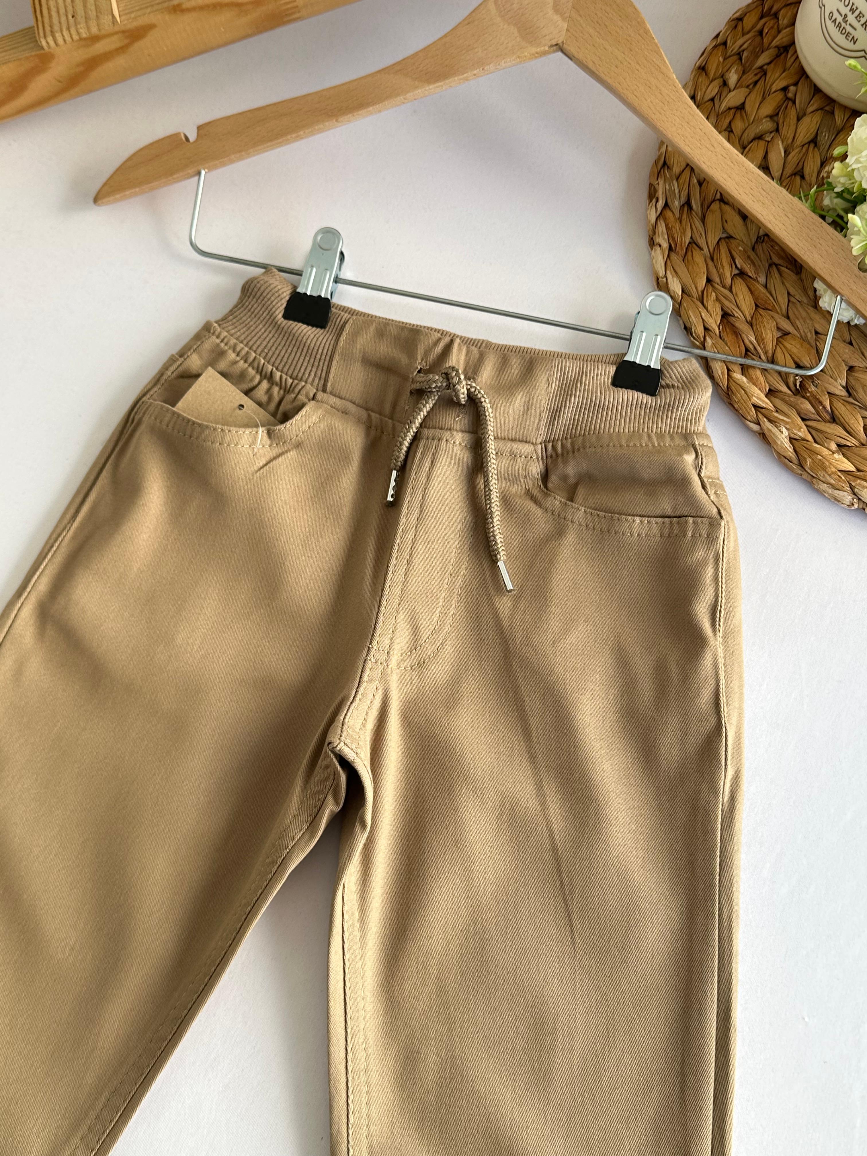 Bej Beli Lastikli Okul Pantolon