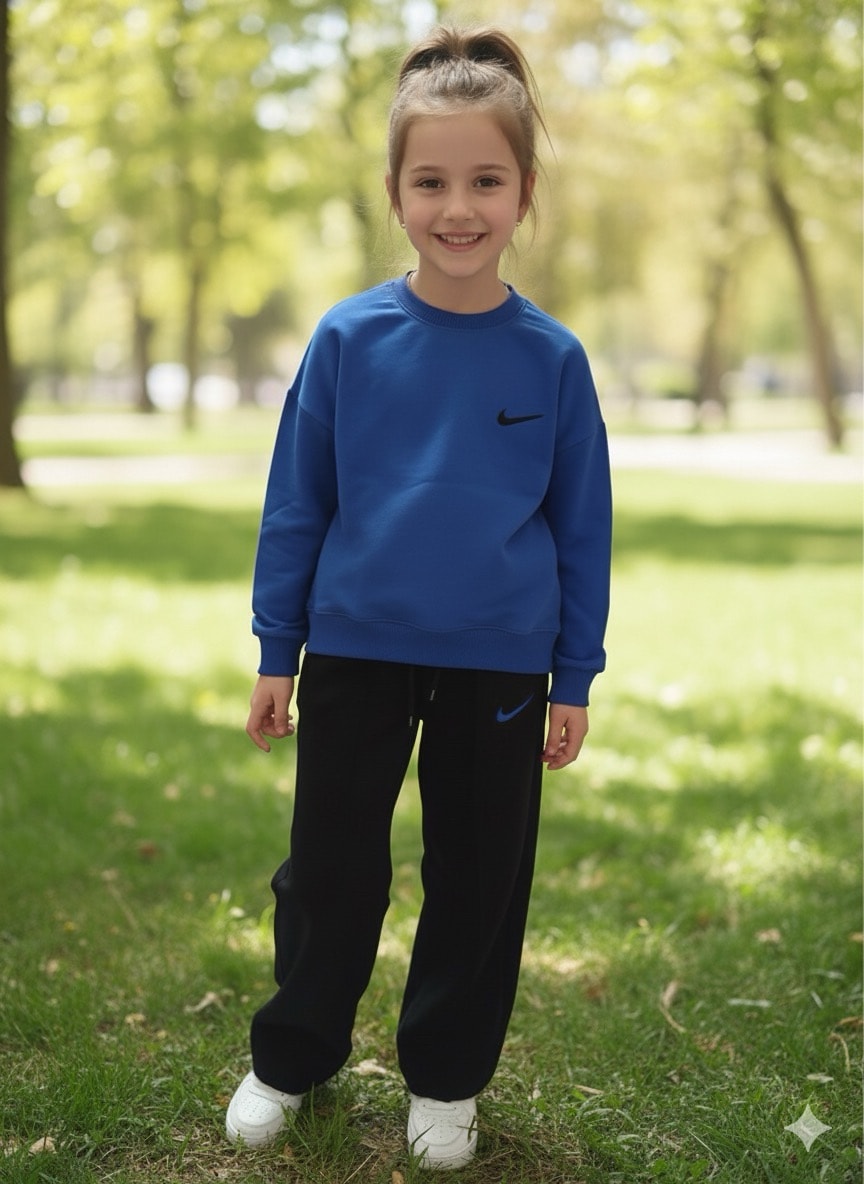 Kız Çocuk Spor Baskılı Mavi Takım