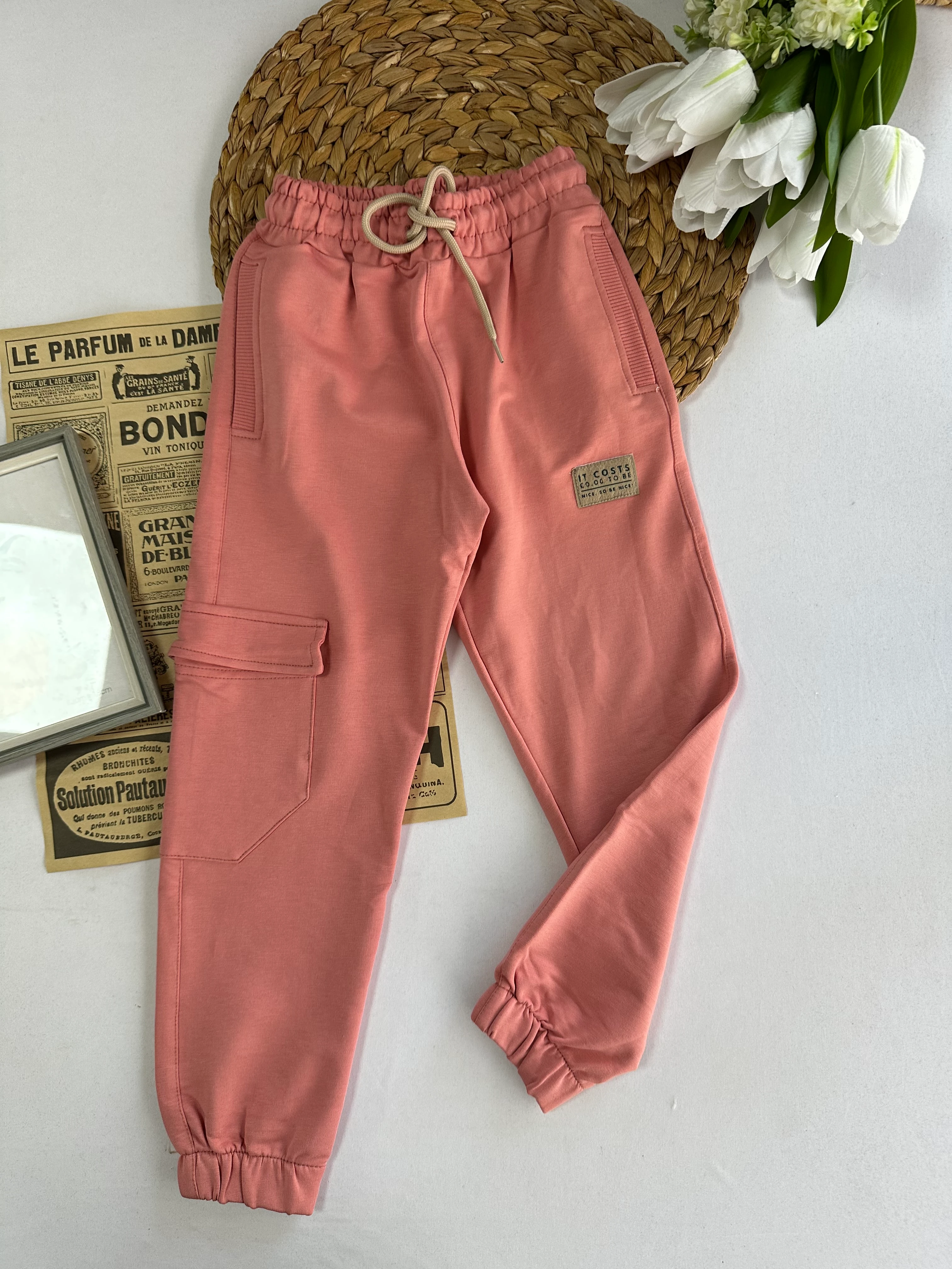 Kız Çocuk Pembe  Kargo Cep Eşofman Altı