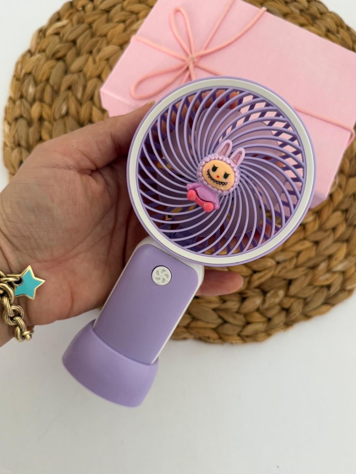 Mor Labubu Şarjlı Mini Fan
