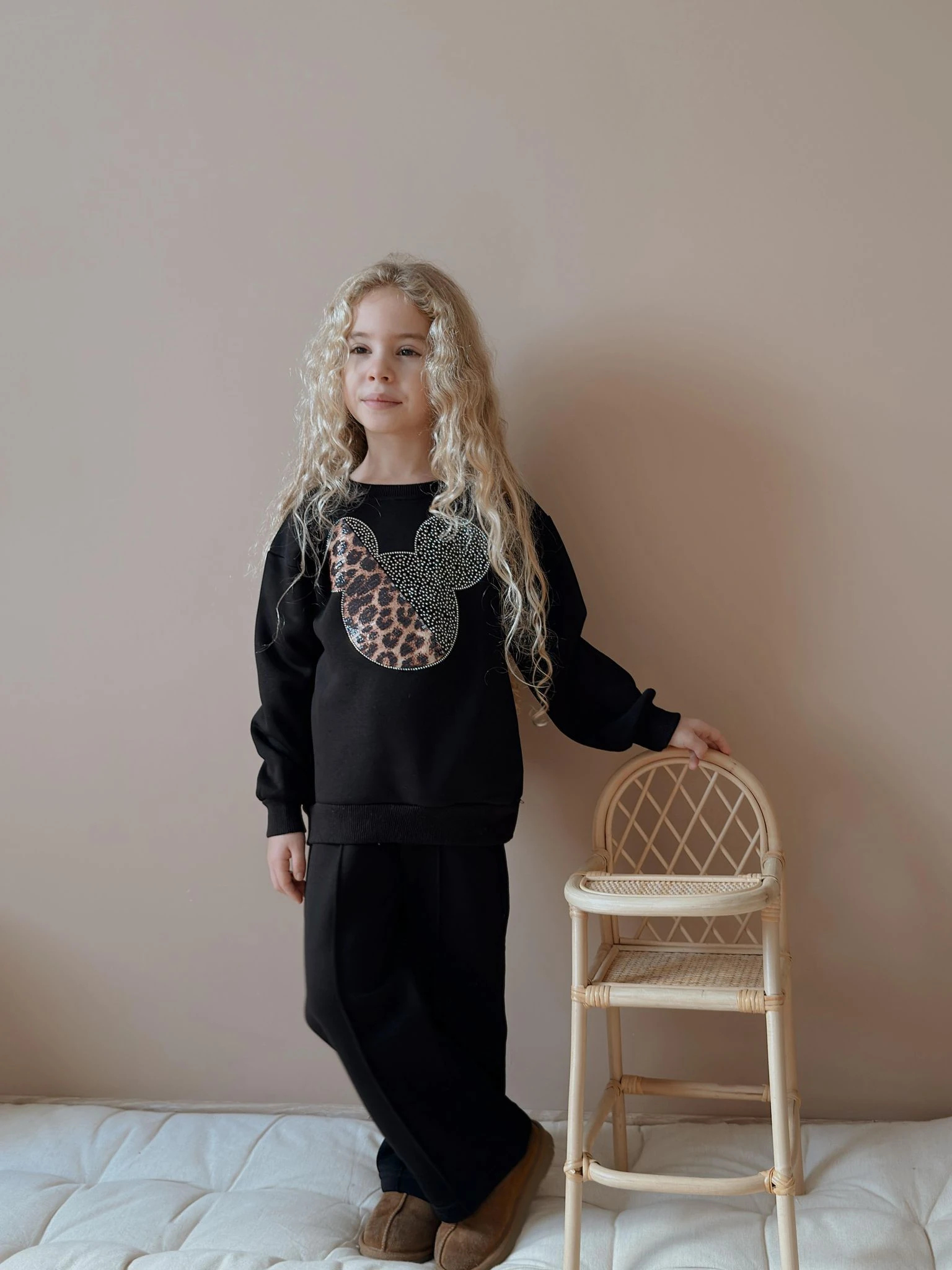 Siyah Leopar Taşlı Desenli Alt-Üst Takım