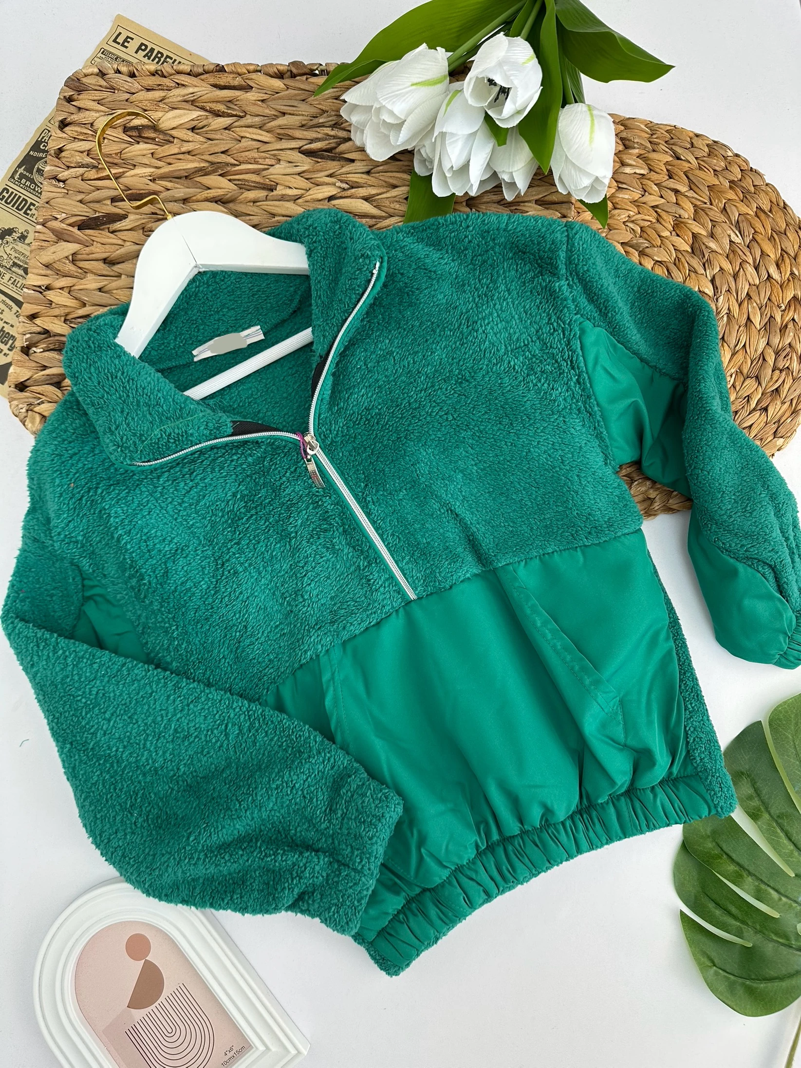 Kız Çocuk Yeşil Peluş Fermuarlı Sweat