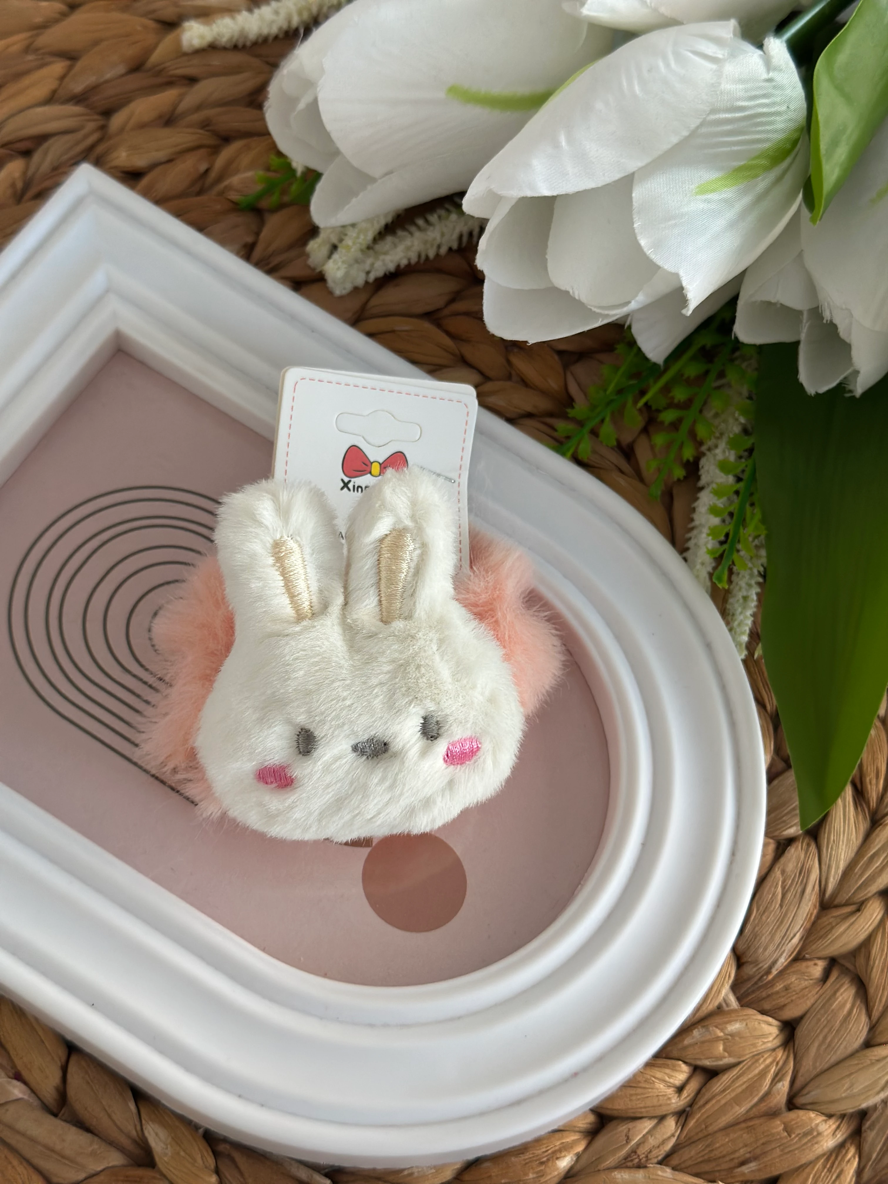 Beyaz Tavşancık Peluş Lastik Toka