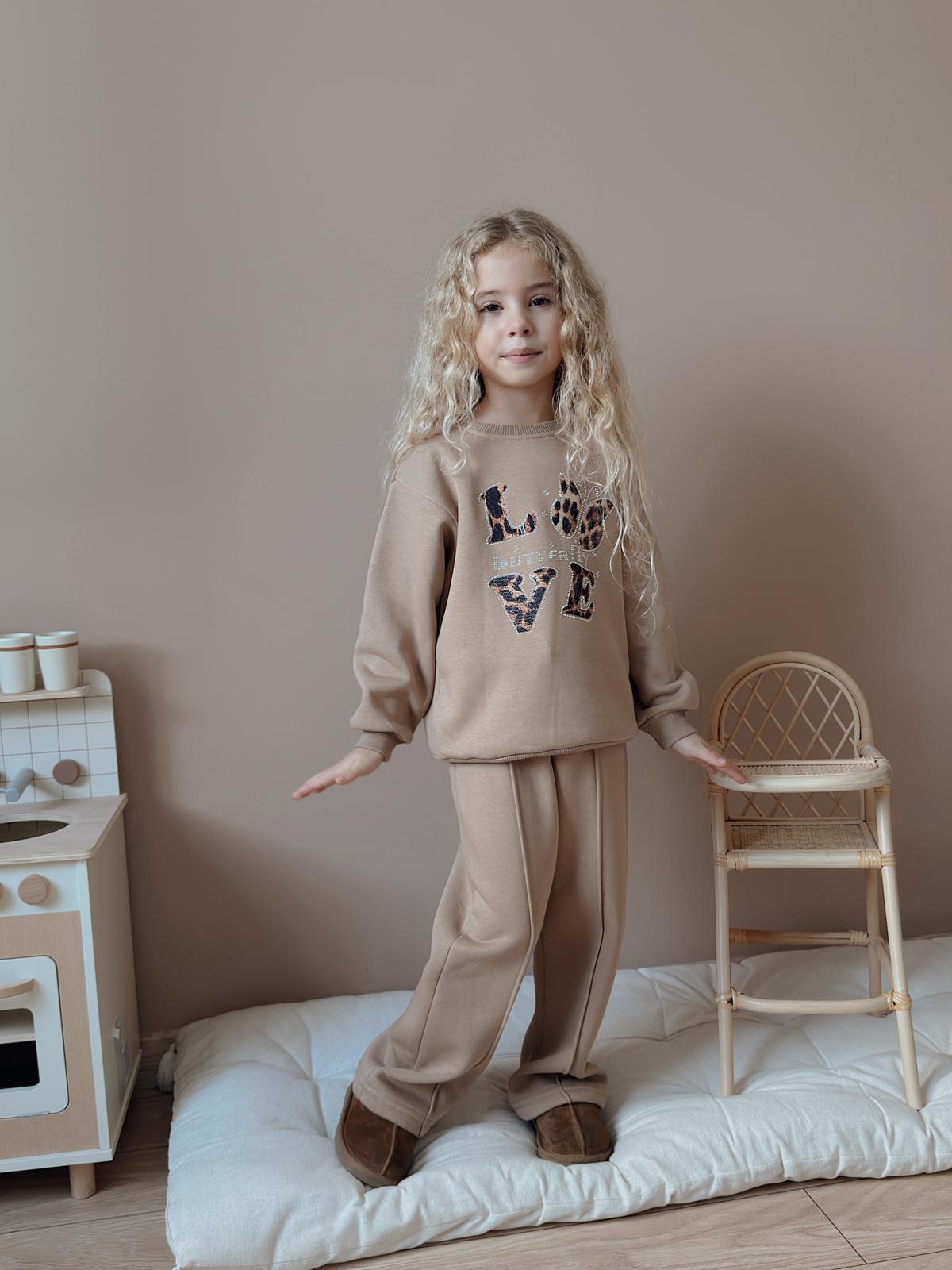 Kız Çocuk Bej Leopar Kelebek Desenli Alt-Üst Takım