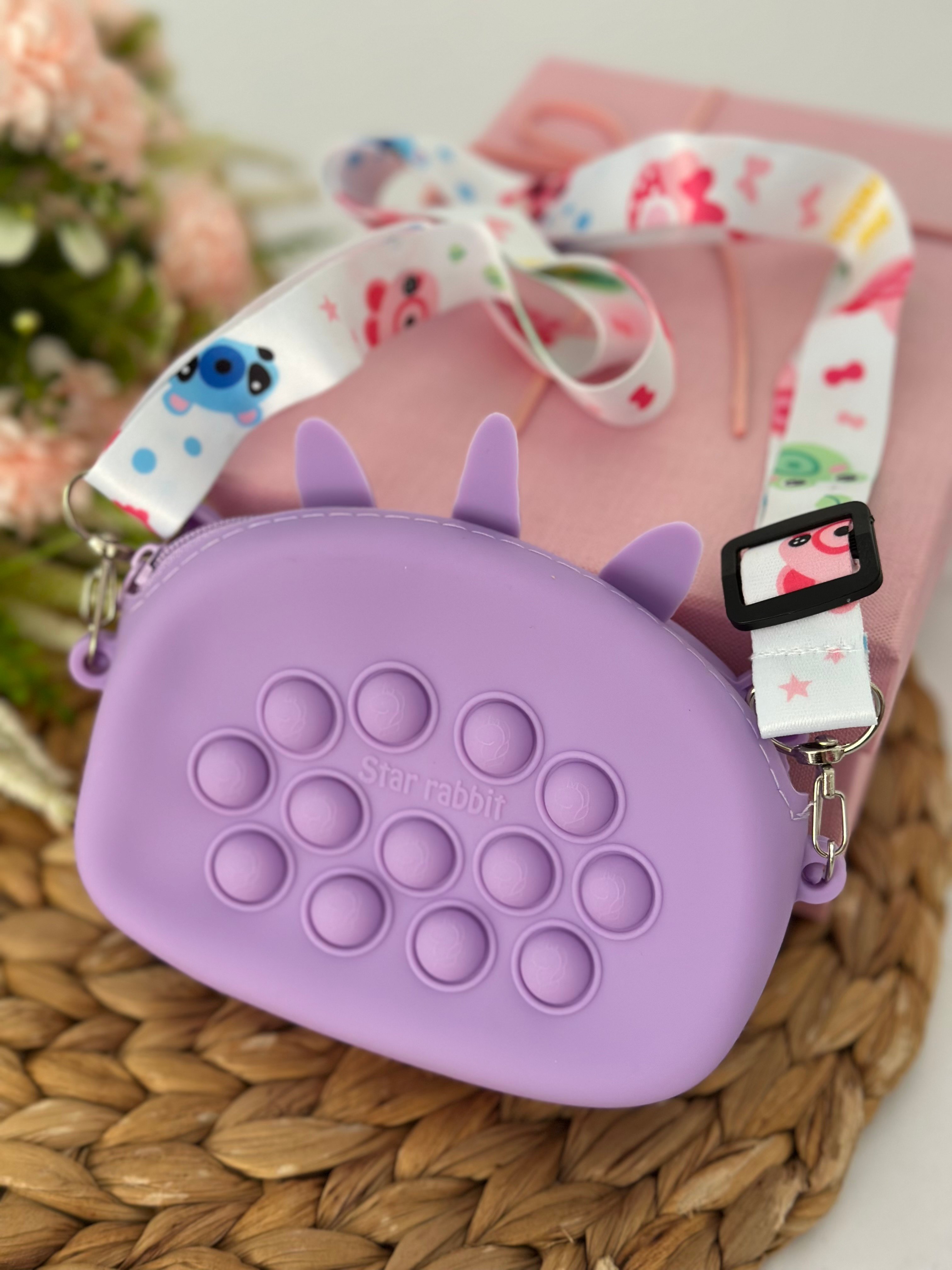 Mor Unicornlu Popitli Silikon Çanta 