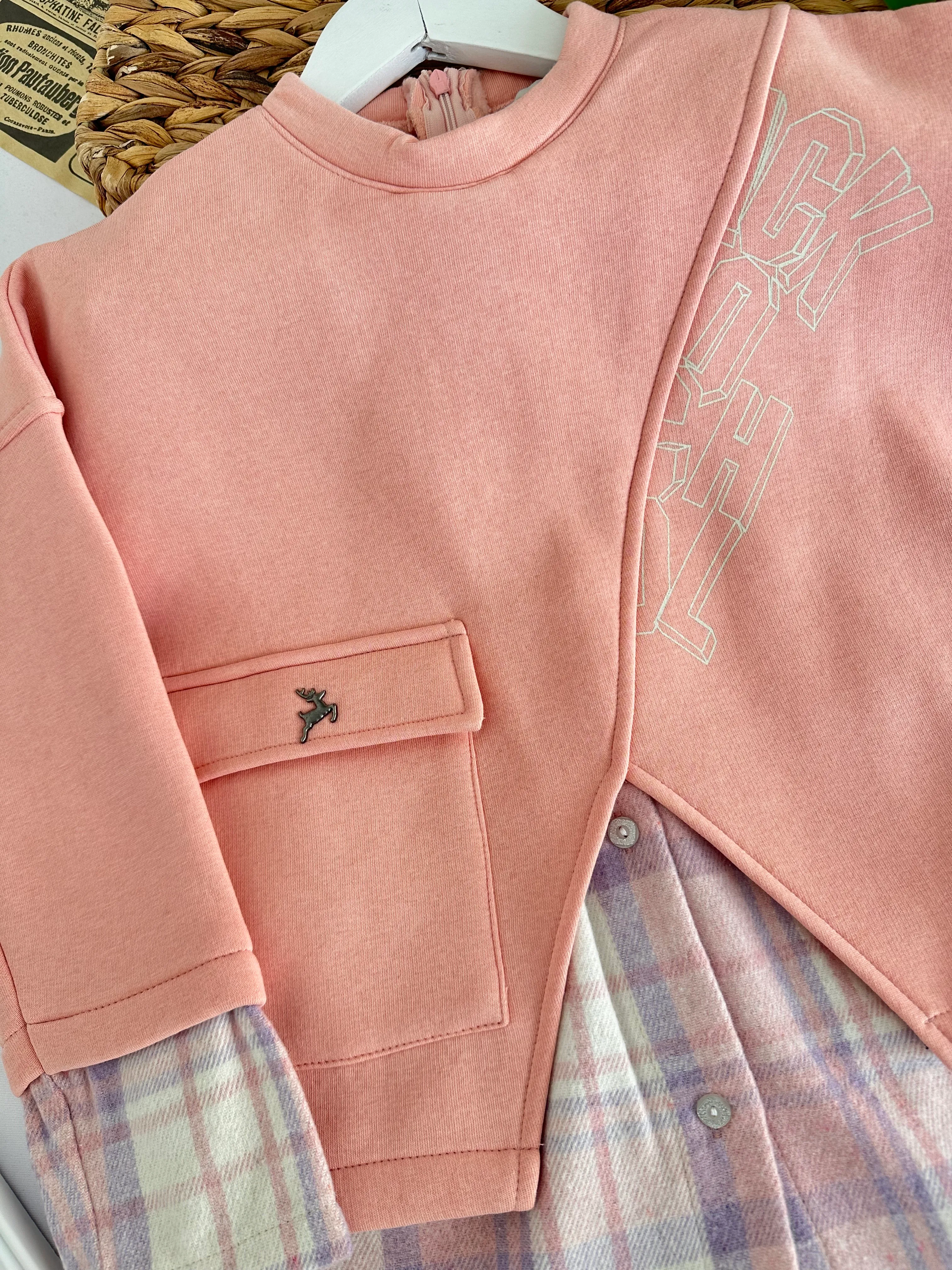 Kız Çocuk Pembe Gömlek Detaylı Sweat