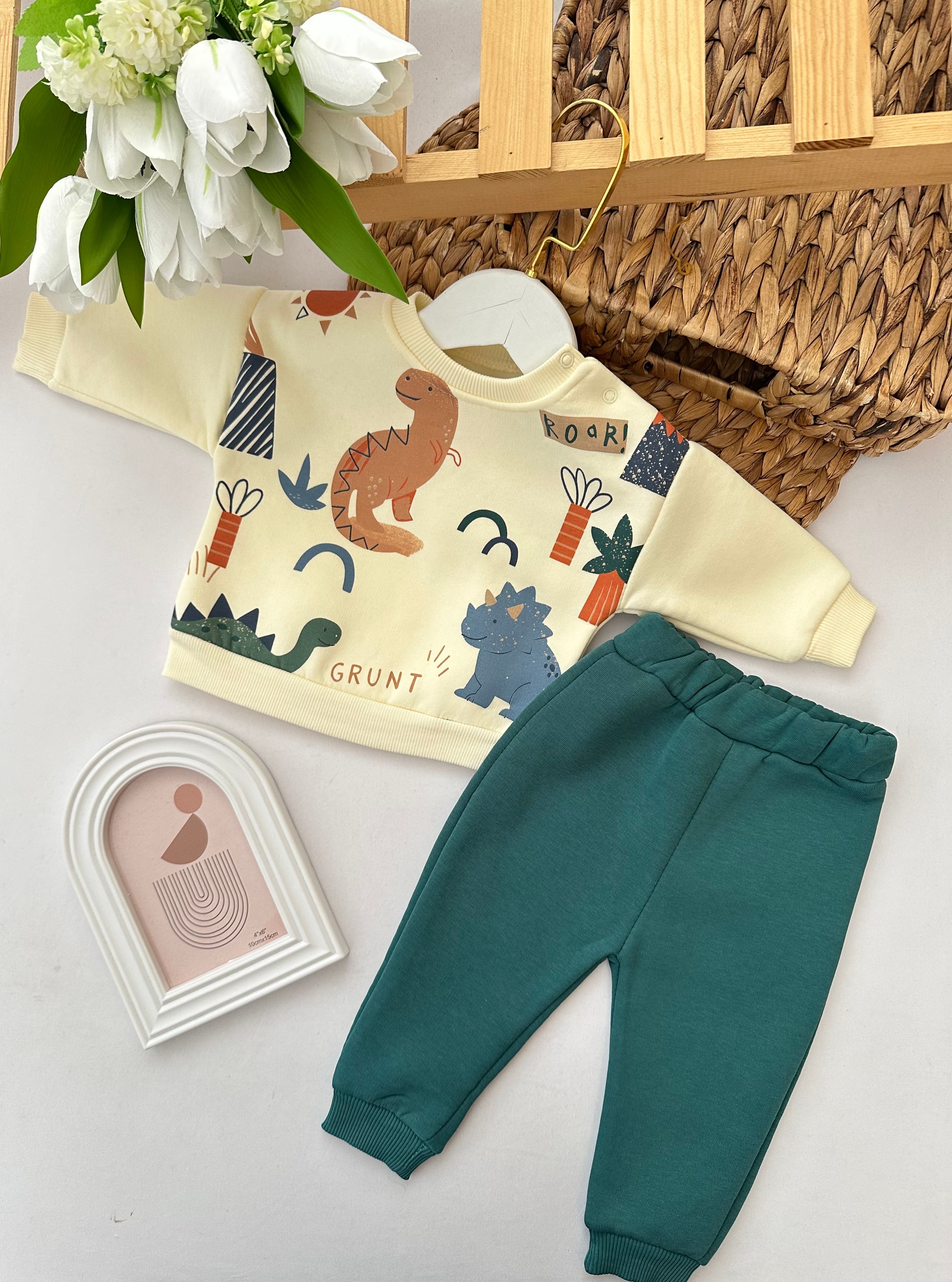 Erkek Bebek Yeşil Dinozorlu Takım