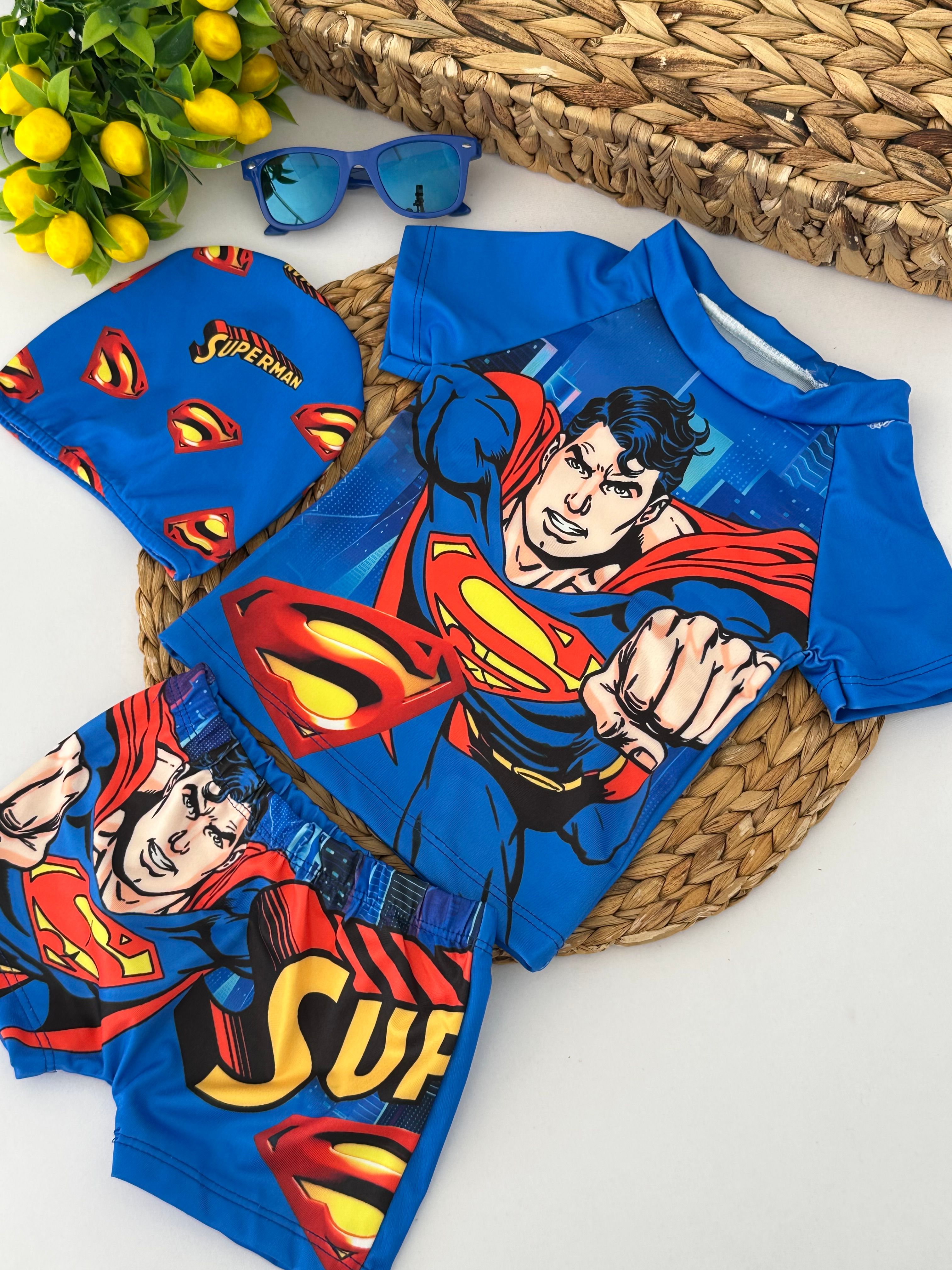 Erkek Çocuk Superman Boneli Şortlu Mayo
