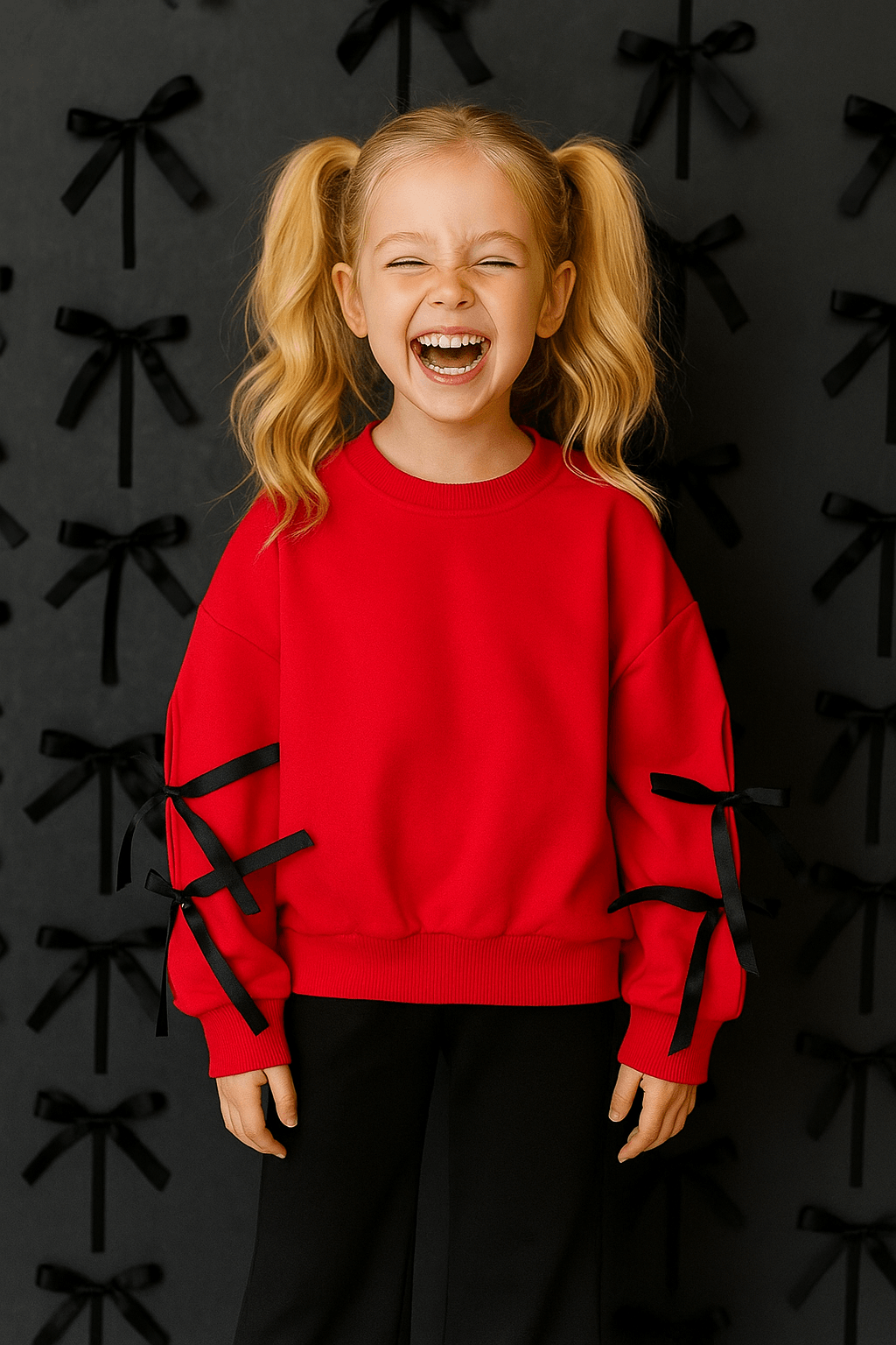 Kız Çocuk Kırmızı Fiyonklu İspanyol Paça 2’li Takım