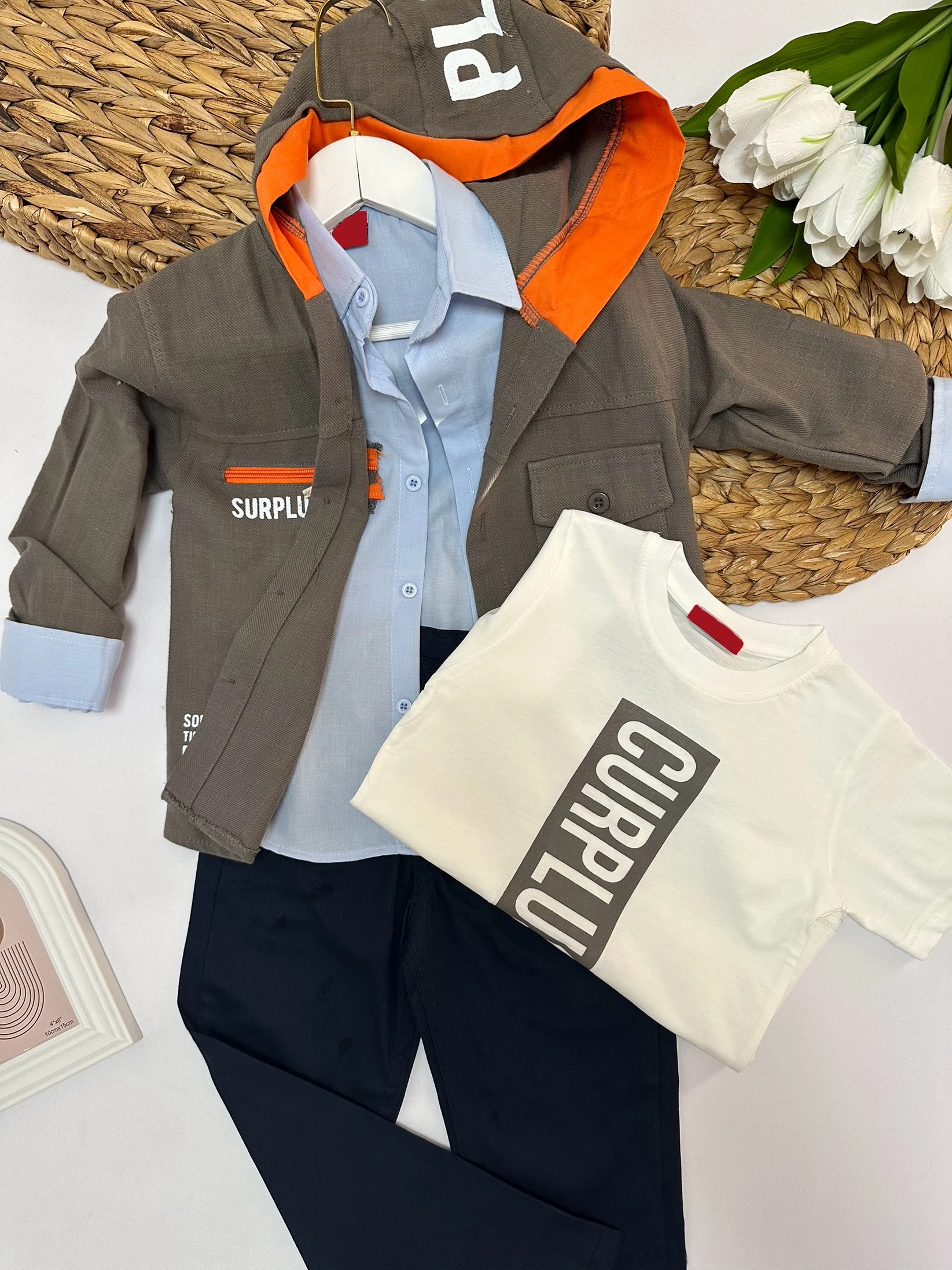 Erkek Çocuk Antrasit Turuncu Ceket Kot Pantolon CurPlus 4'lü Takım