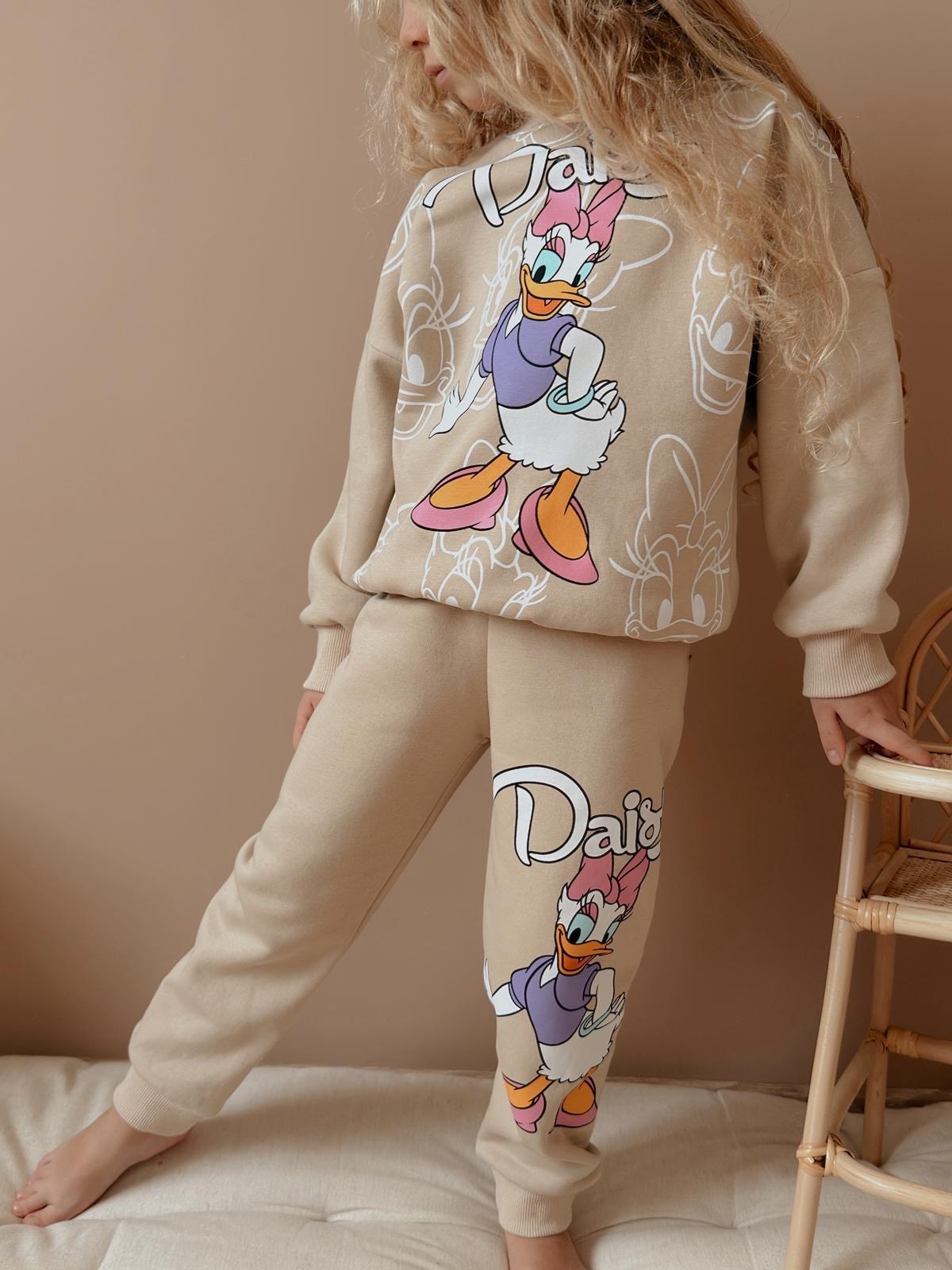 Kız Çocuk Ekru Daisy Desenli 2'li Takım