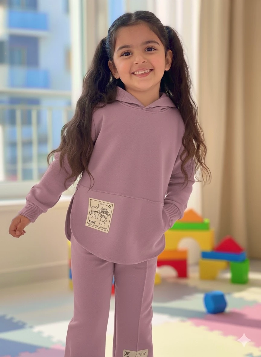 Kız Çocuk Mürdüm Ayıcık Desenli Takım