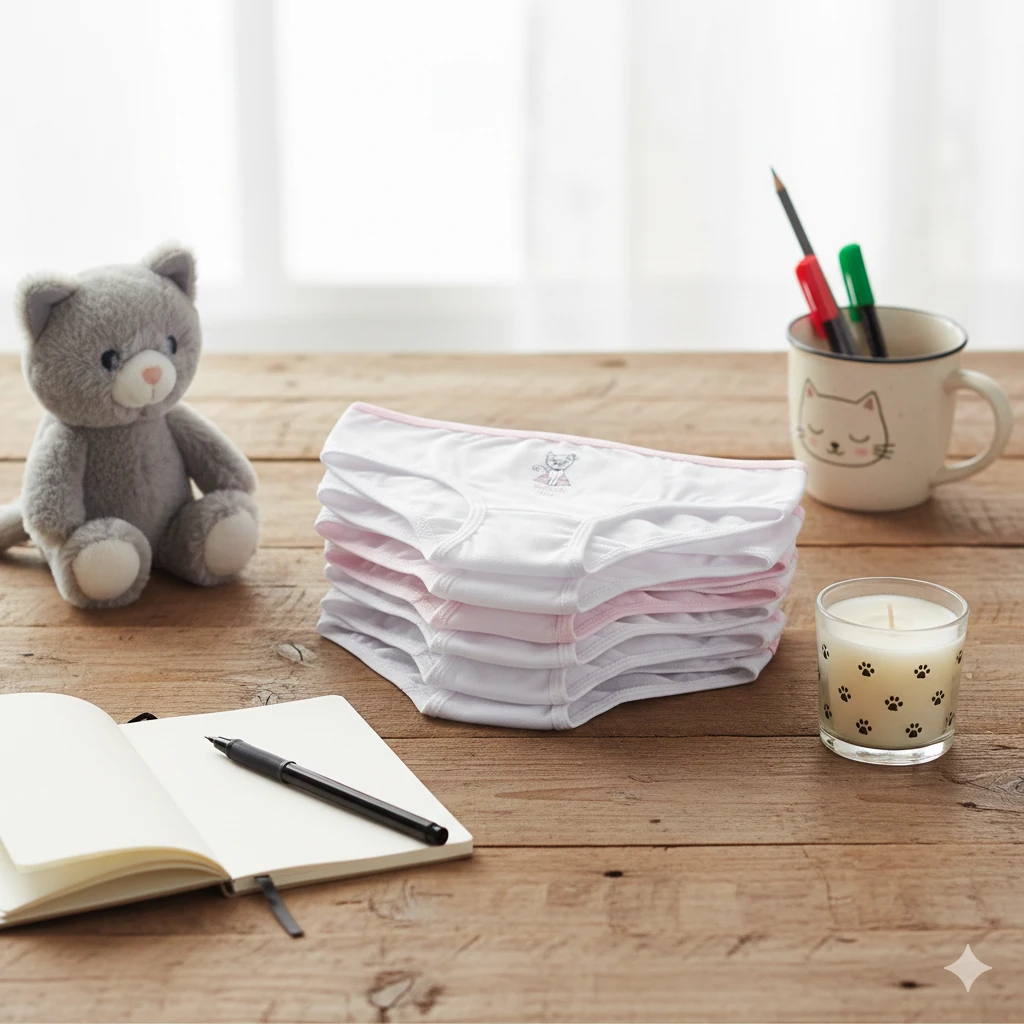 Kız Çocuk Kedi Desenli 7’li Slip Külot