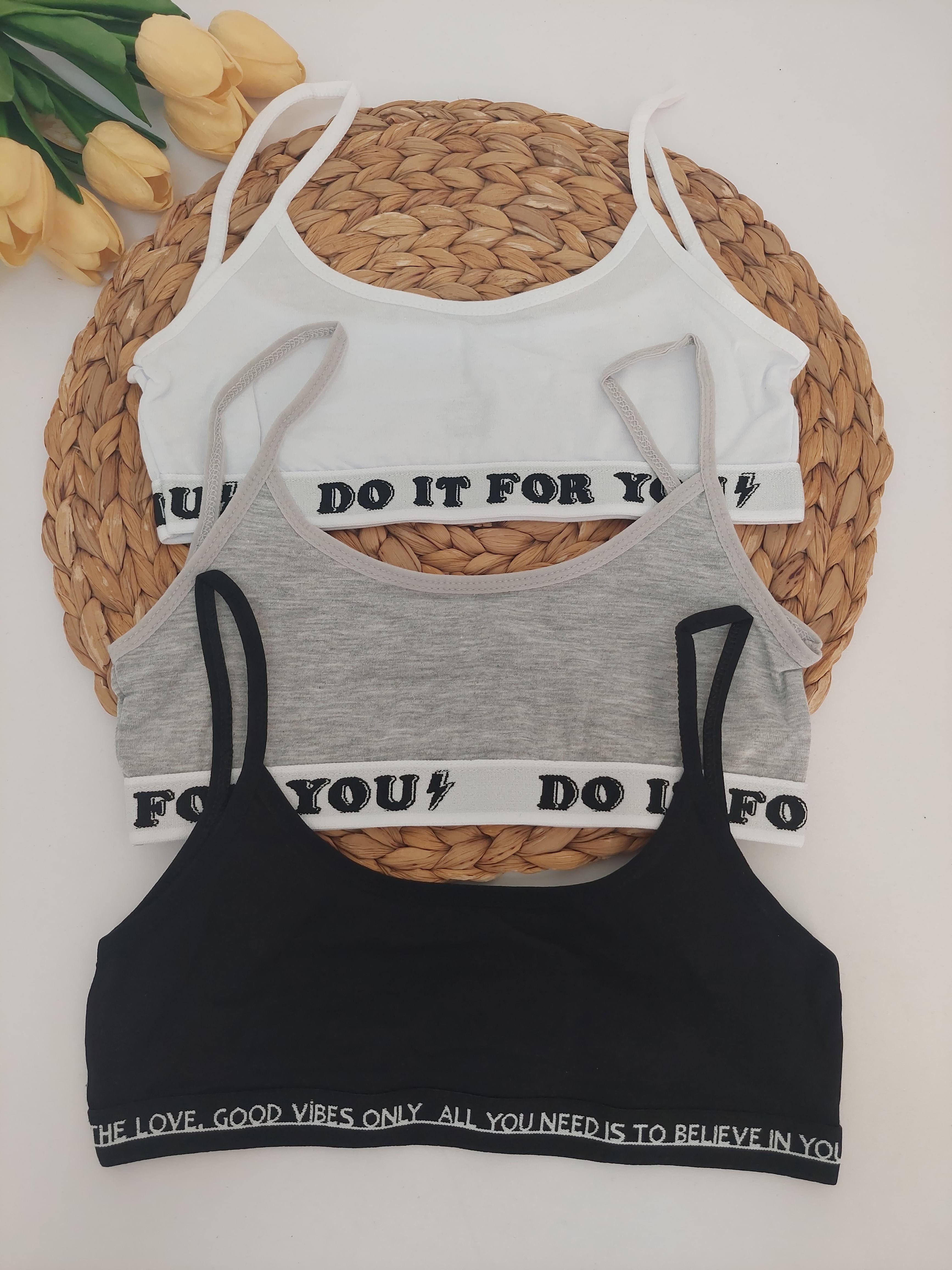 Kız Çocuk Askılı Do It For You Yazılı 3'lü Yarım Atlet Seti