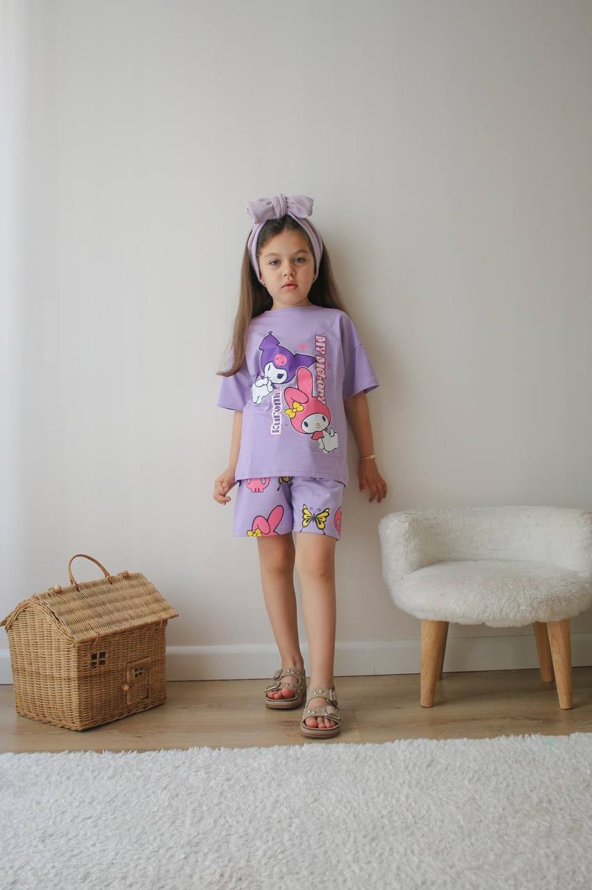 Kız Çocuk Lila Kuromi My Melody Şortlu Takım
