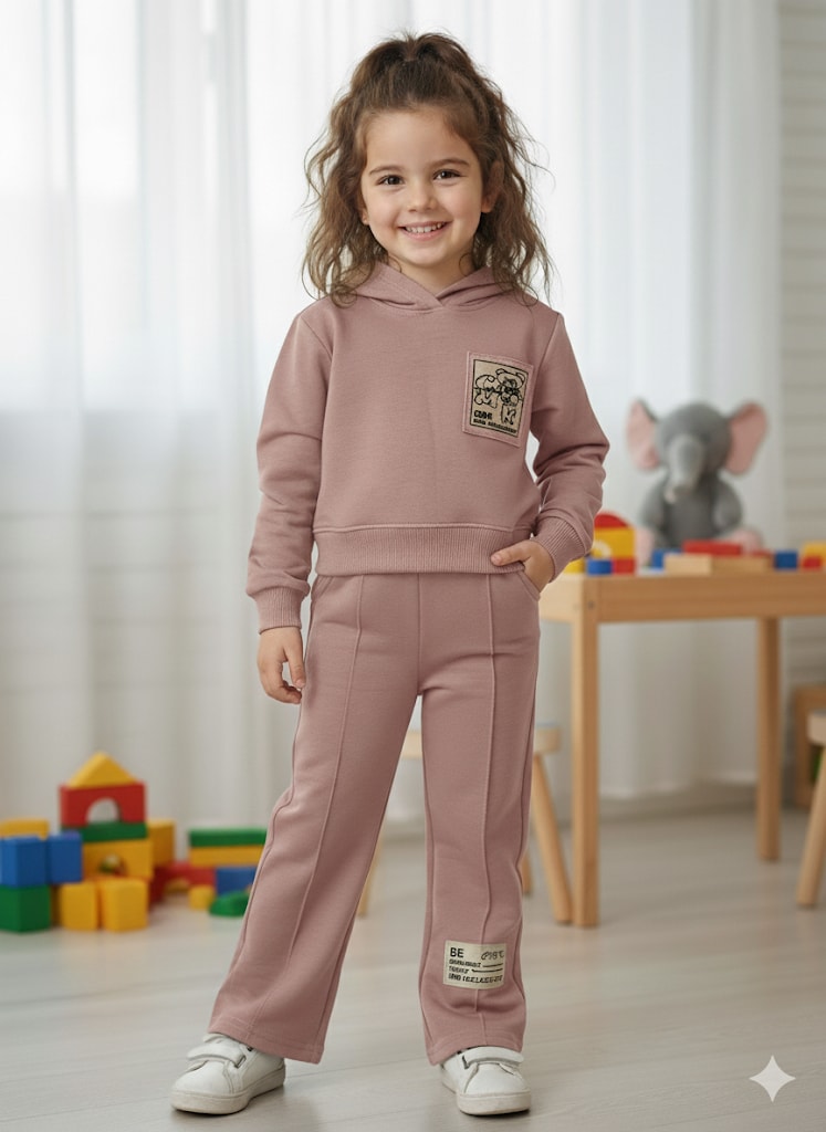 Kız Çocuk Pembe Ayıcık Desenli Alt-Üst Takım