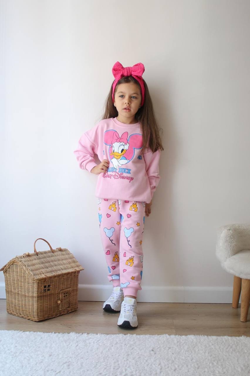 Kız Çocuk Pembe Daisy Baskılı Takım