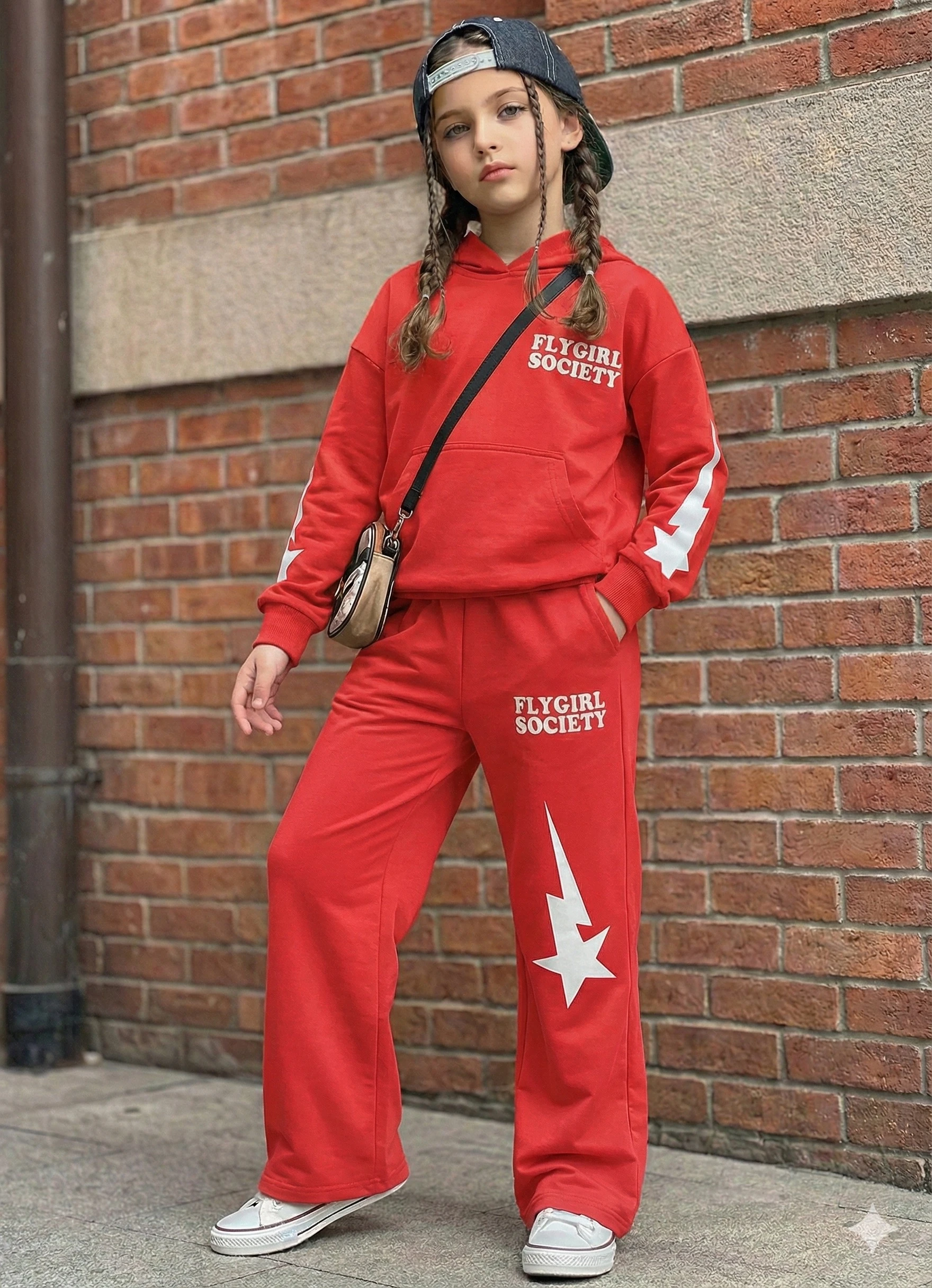 Kız Çocuk Kırmızı Yıldızlı FlyGirl Alt-Üst Takım