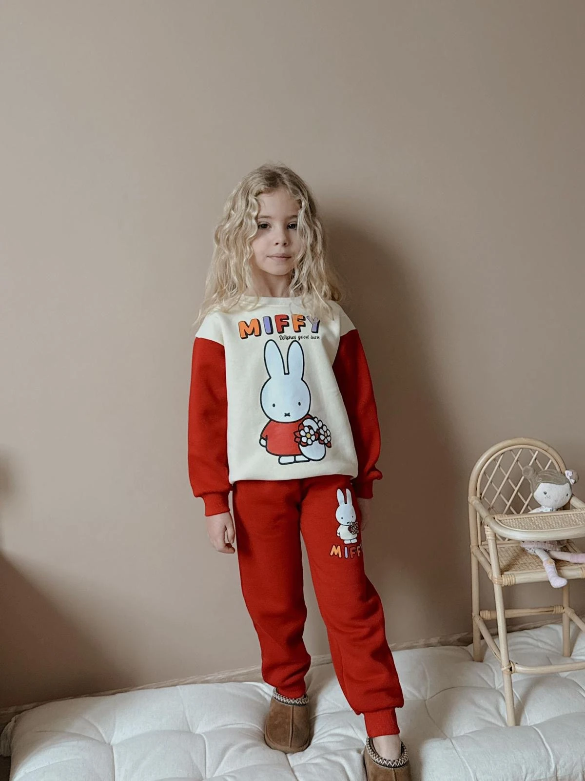 Kız Çocuk Kırmızı Miffy Desenli Takım