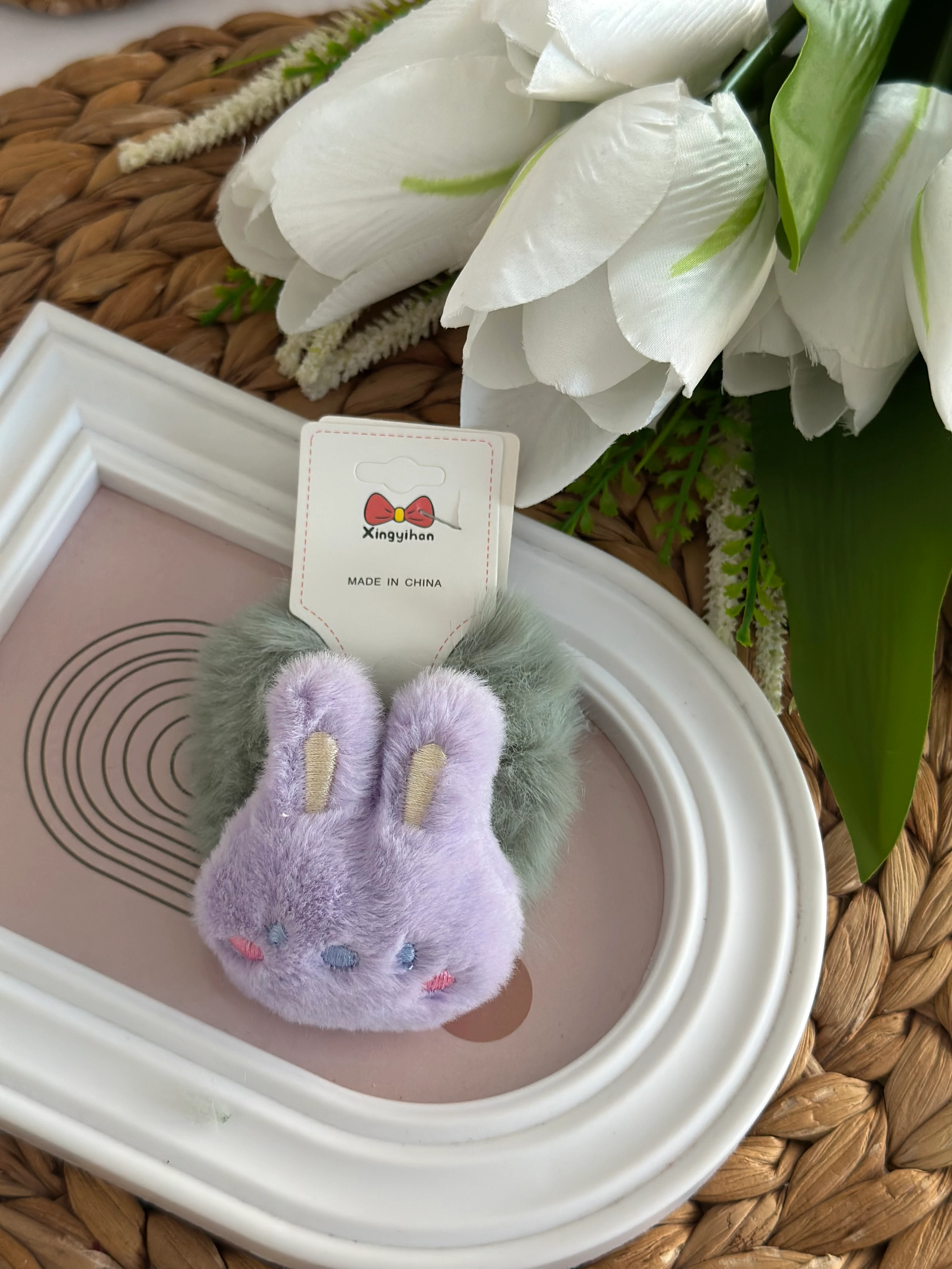 Mor Tavşancık Peluş Lastik Toka