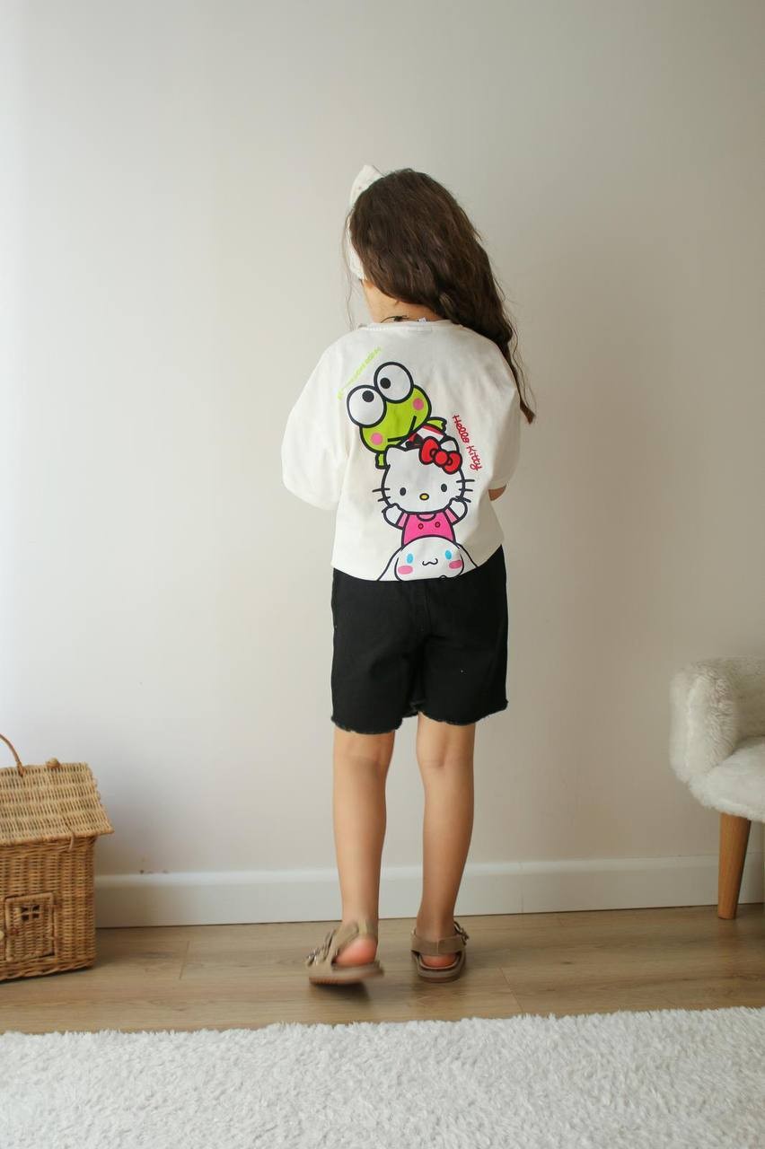 Kız Çocuk Kuromi Hello Kitty Şort Etekli Takım