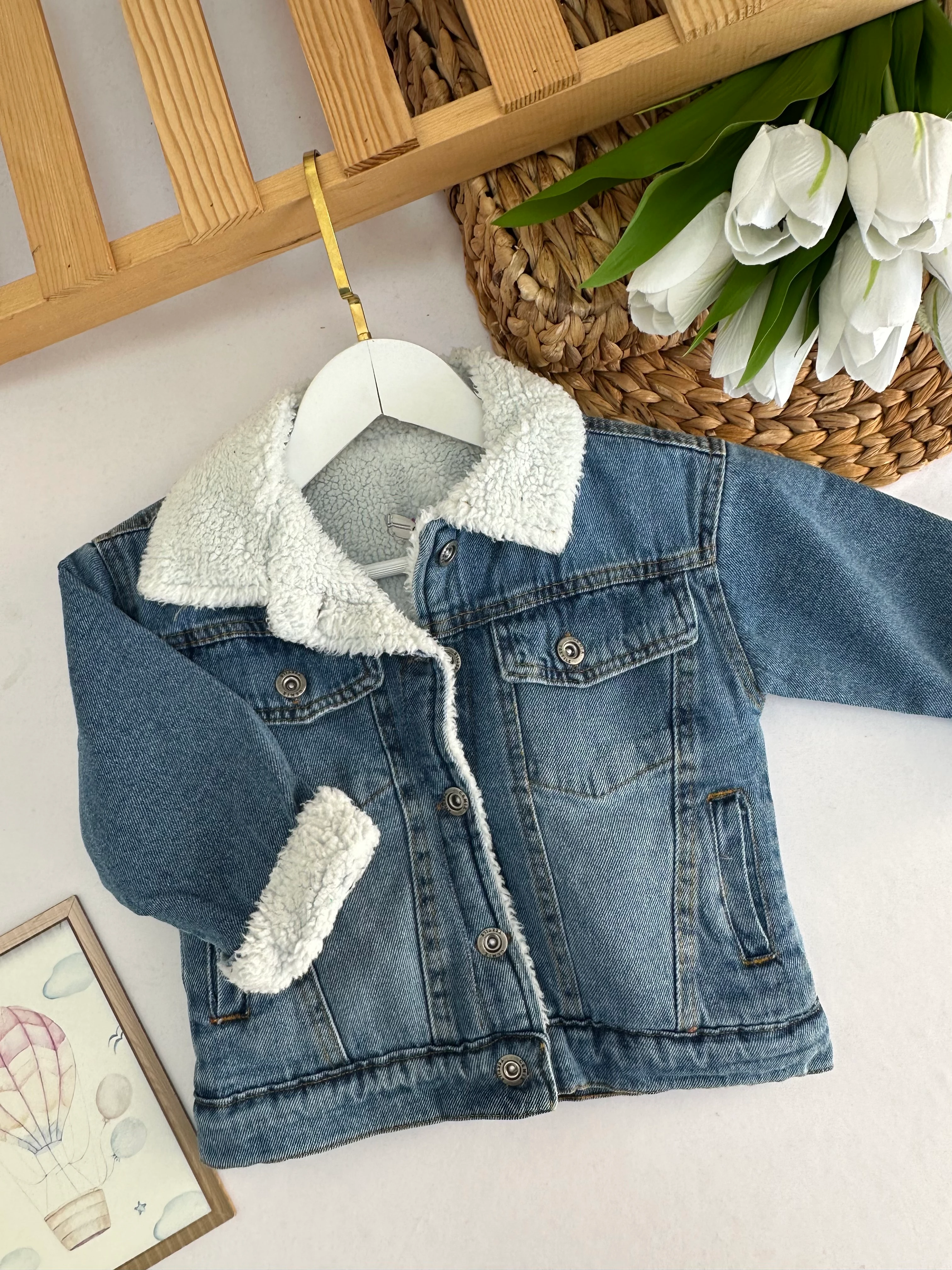 Açık Mavi  İçi Yünlü Kot Ceket